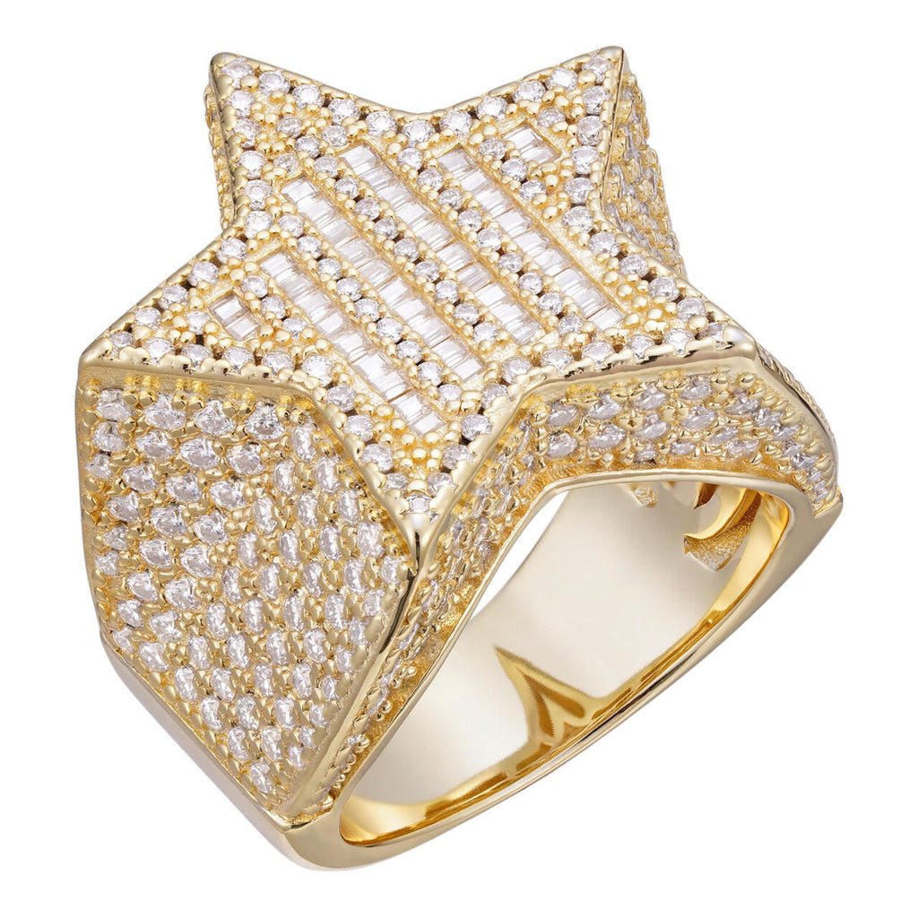 MOISSANITE Baguette Rap Star Ring - 14k Gold Vermeil 925 Silver