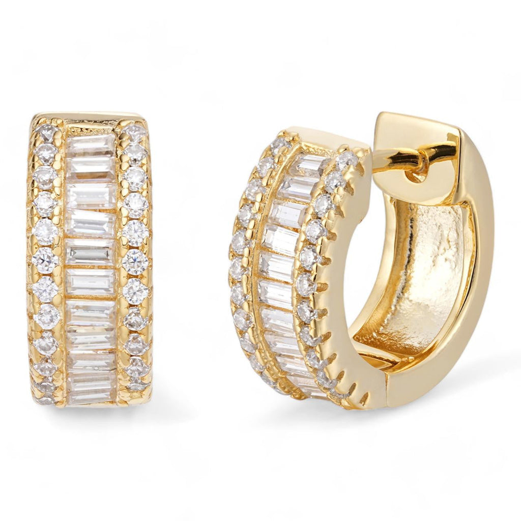 MOISSANITE Baguette Small Huggie Hoops - 14k Gold Vermeil 925 Silver - 12mm