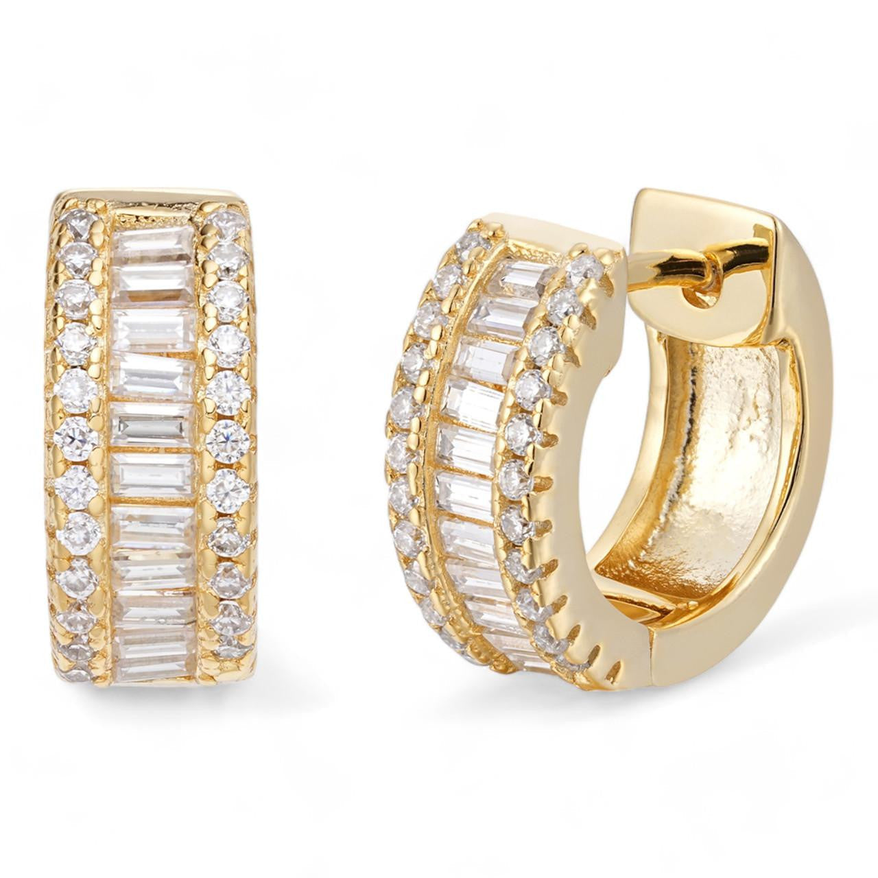 MOISSANITE Baguette Small Huggie Hoops - 14k Gold Vermeil 925 Silver - 12mm