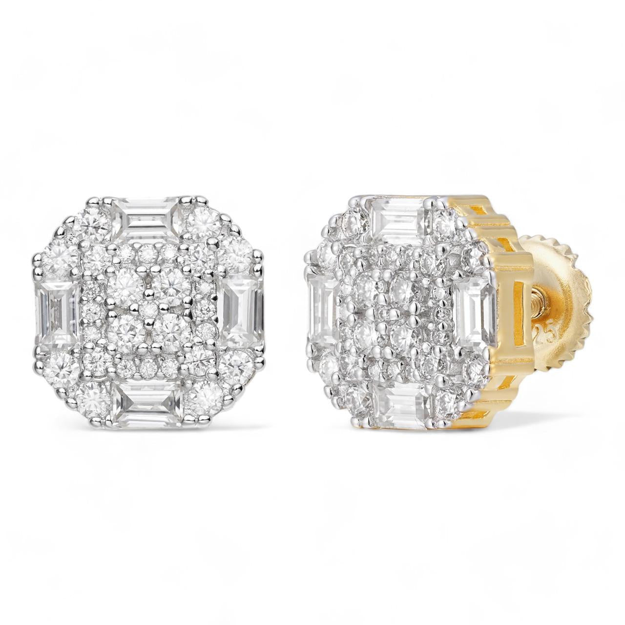 MOISSANITE Baguette Star Iced Out Earrings - 14k Gold Vermeil 925 Silver - 10mm