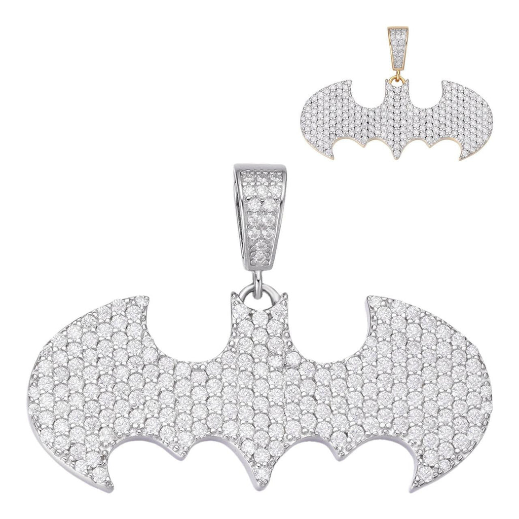 MOISSANITE Batman Superhero Iced Out Pendant - 14k Gold Vermeil Or 925 Silver - Small 1.5"