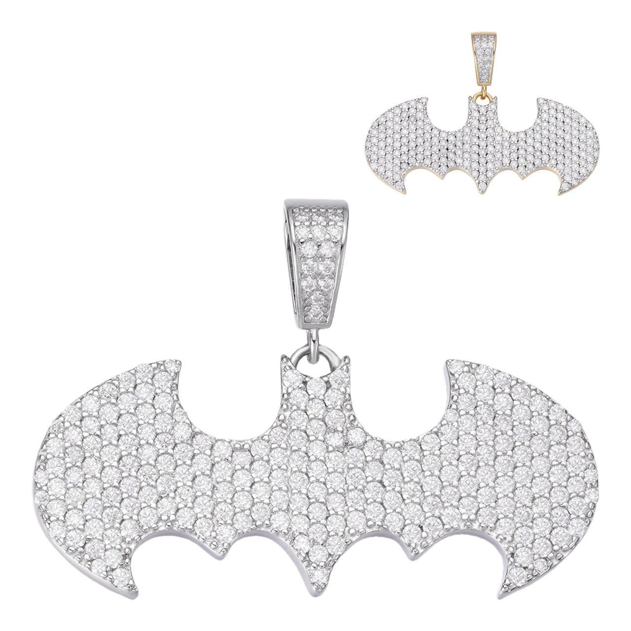 MOISSANITE Batman Superhero Iced Out Pendant - 14k Gold Vermeil Or 925 Silver - Small 1.5"