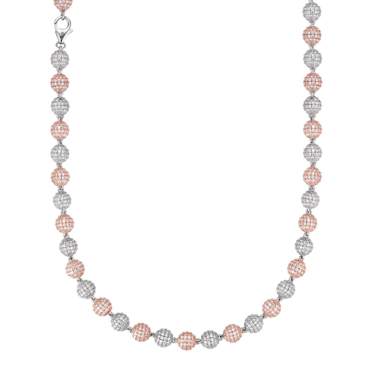 MOISSANITE Bead Ball Dogtag Necklace Chain - Rose Gold Vermeil & 925 Silver - 4mm-10mm - 16"-30"