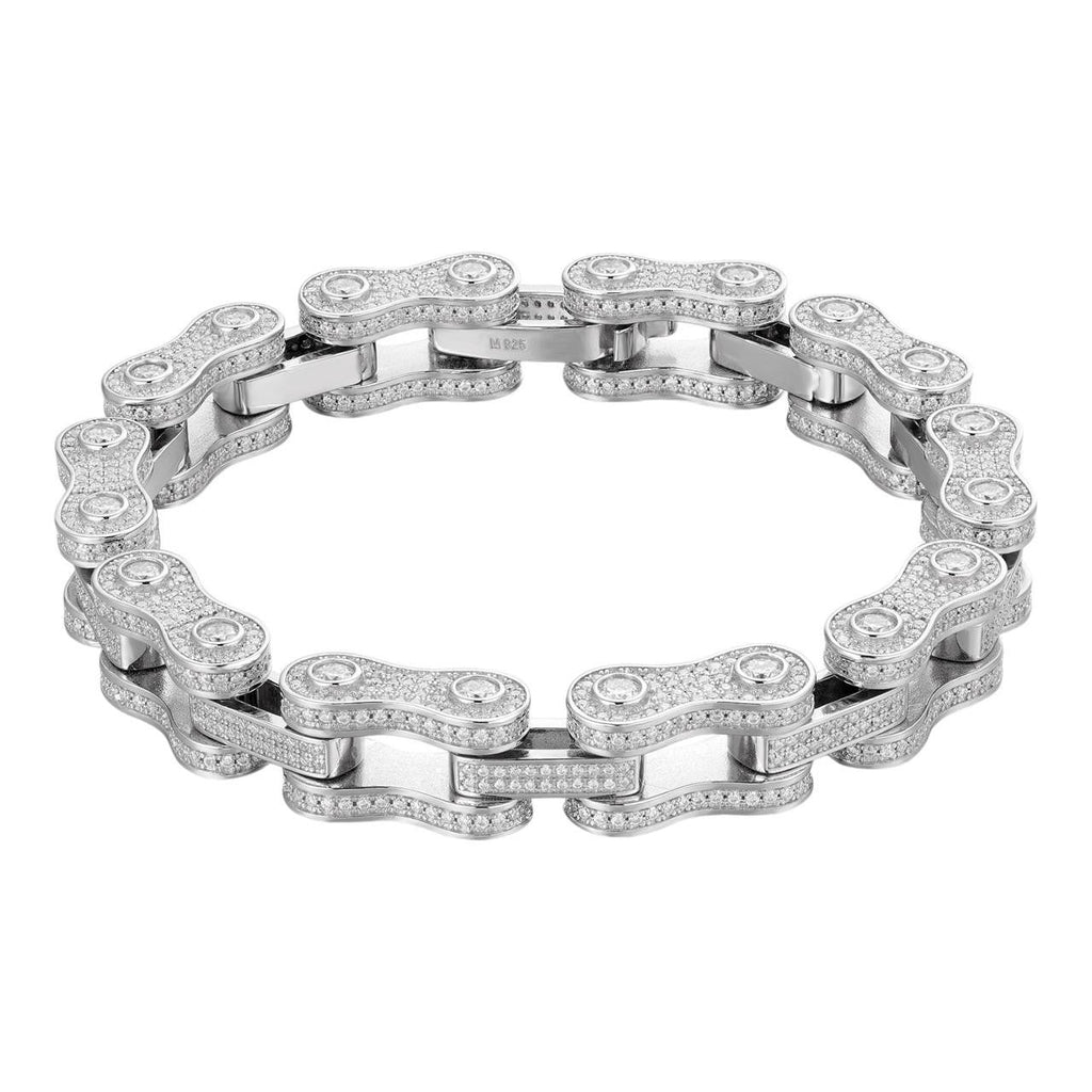 MOISSANITE Bicycle Link Chain Bracelet Iced Out - 925 Silver - 12mm - 6.5" - 8.5"