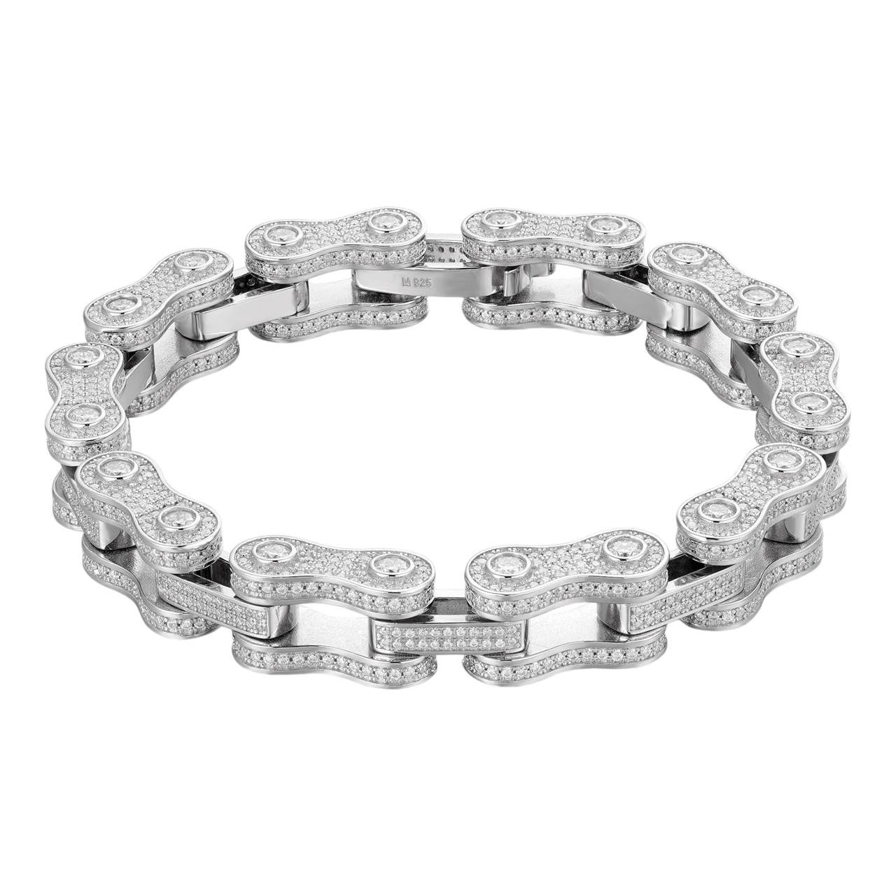 MOISSANITE Bicycle Link Chain Bracelet Iced Out - 925 Silver - 12mm - 6.5" - 8.5"