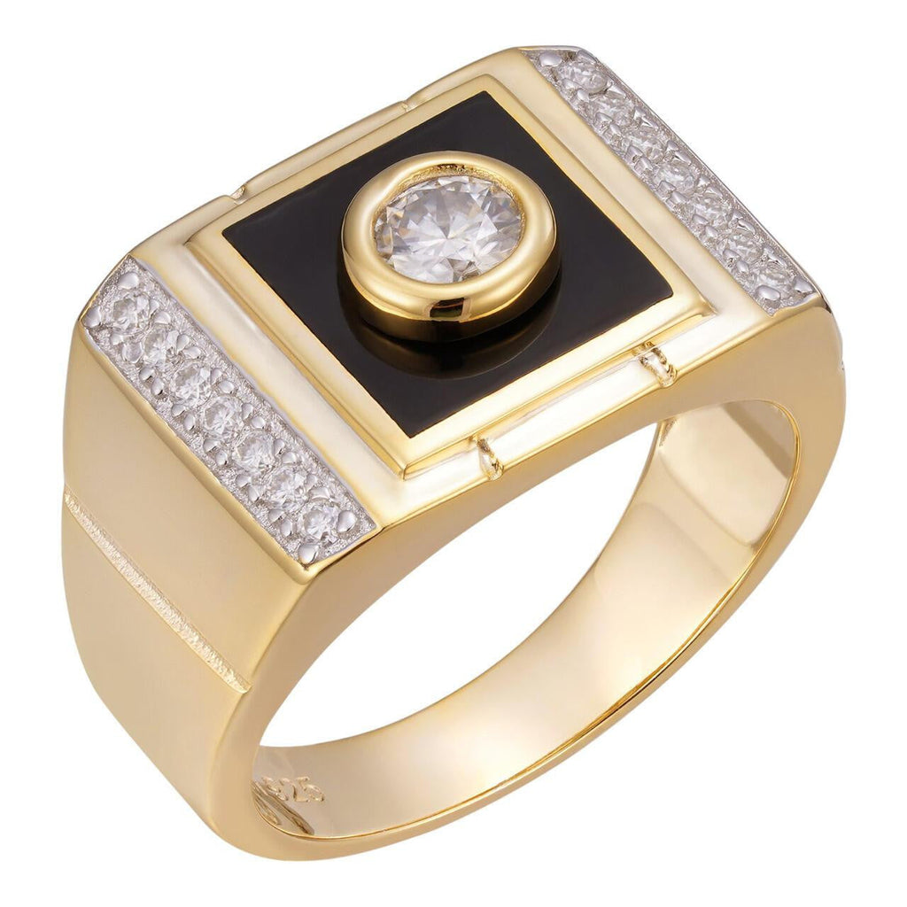 Moissanite Black Onyx Iced Out Ring - 14k Gold Vermeil 925 Silver