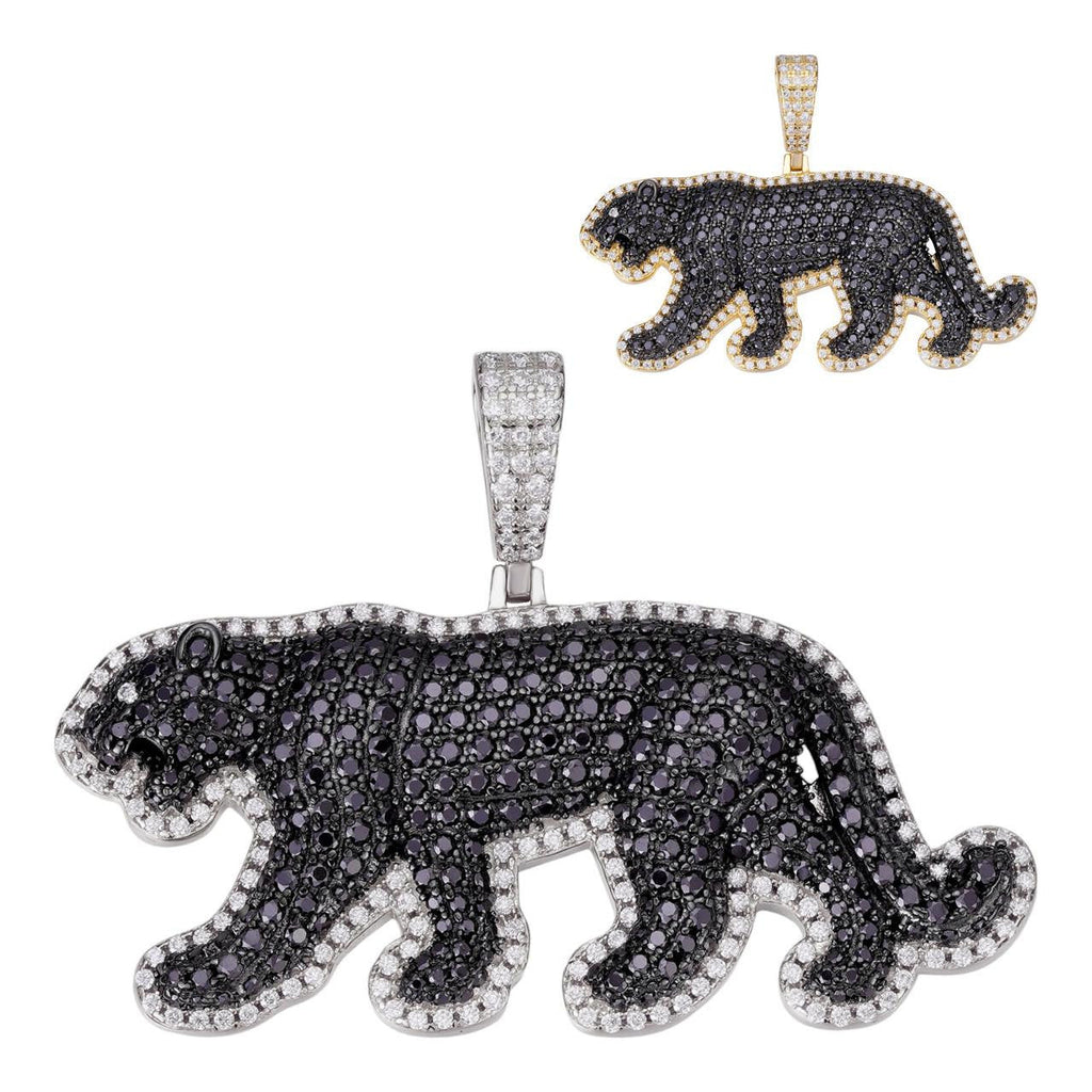 MOISSANITE Black Panther Pendant - 14k Gold Vermeil Or 925 Silver - Small 1.5"