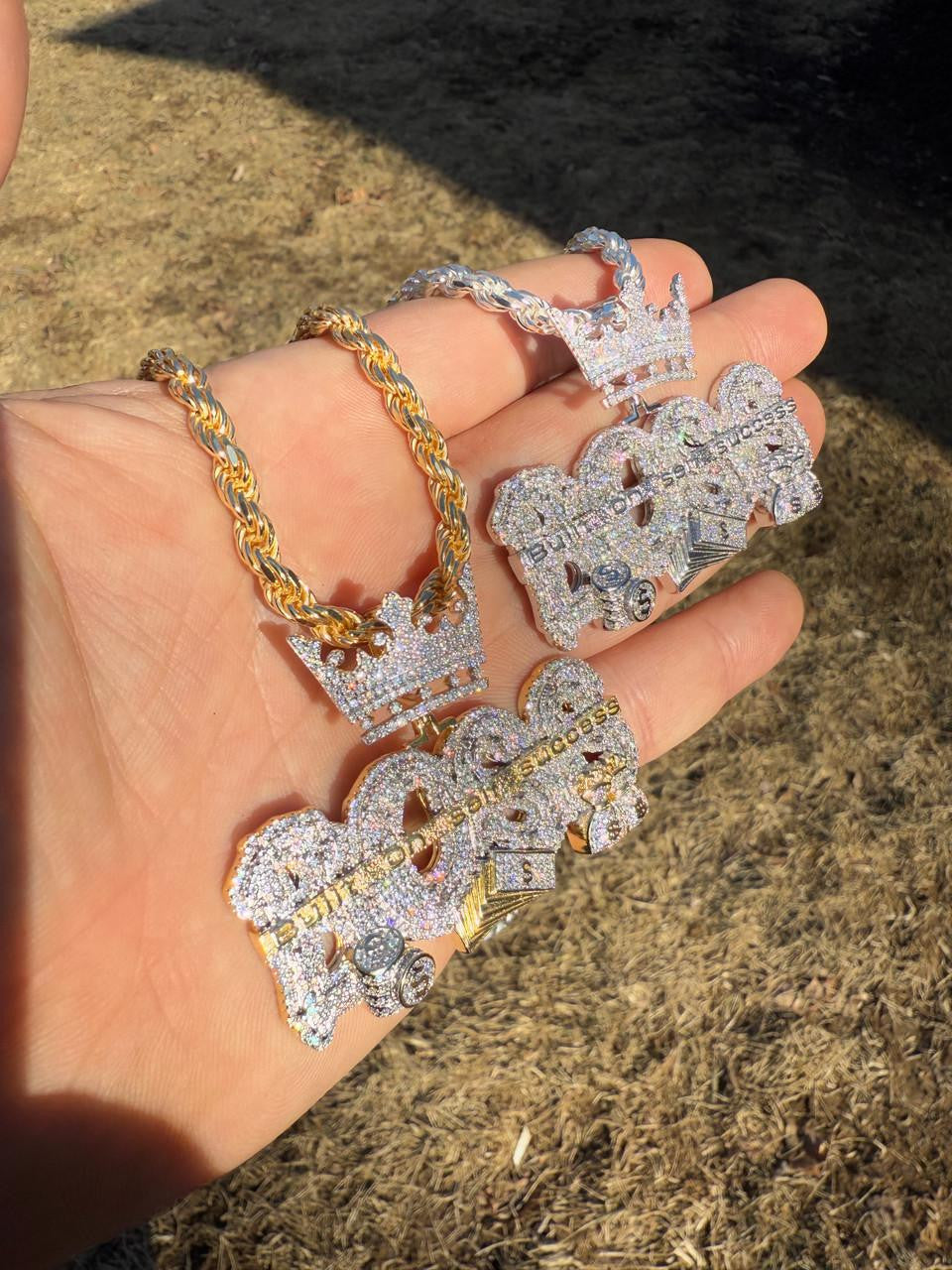 MOISSANITE "Built On Self Success" Iced Out BOSS Pendant - 14k Gold Vermeil or 925 Silver - Large 2.5"