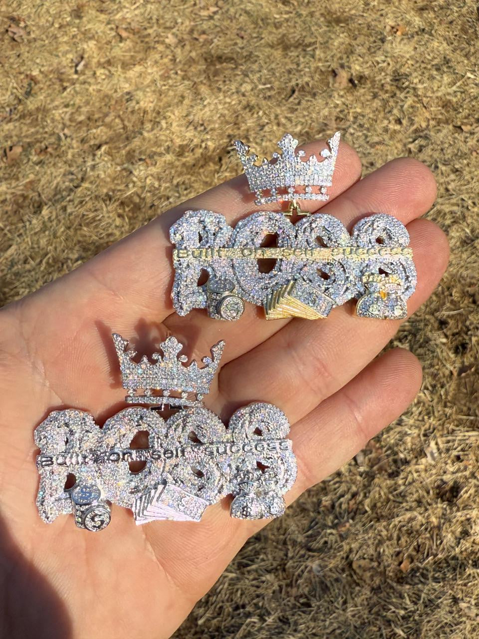 MOISSANITE "Built On Self Success" Iced Out BOSS Pendant - 14k Gold Vermeil or 925 Silver - Large 2.5"