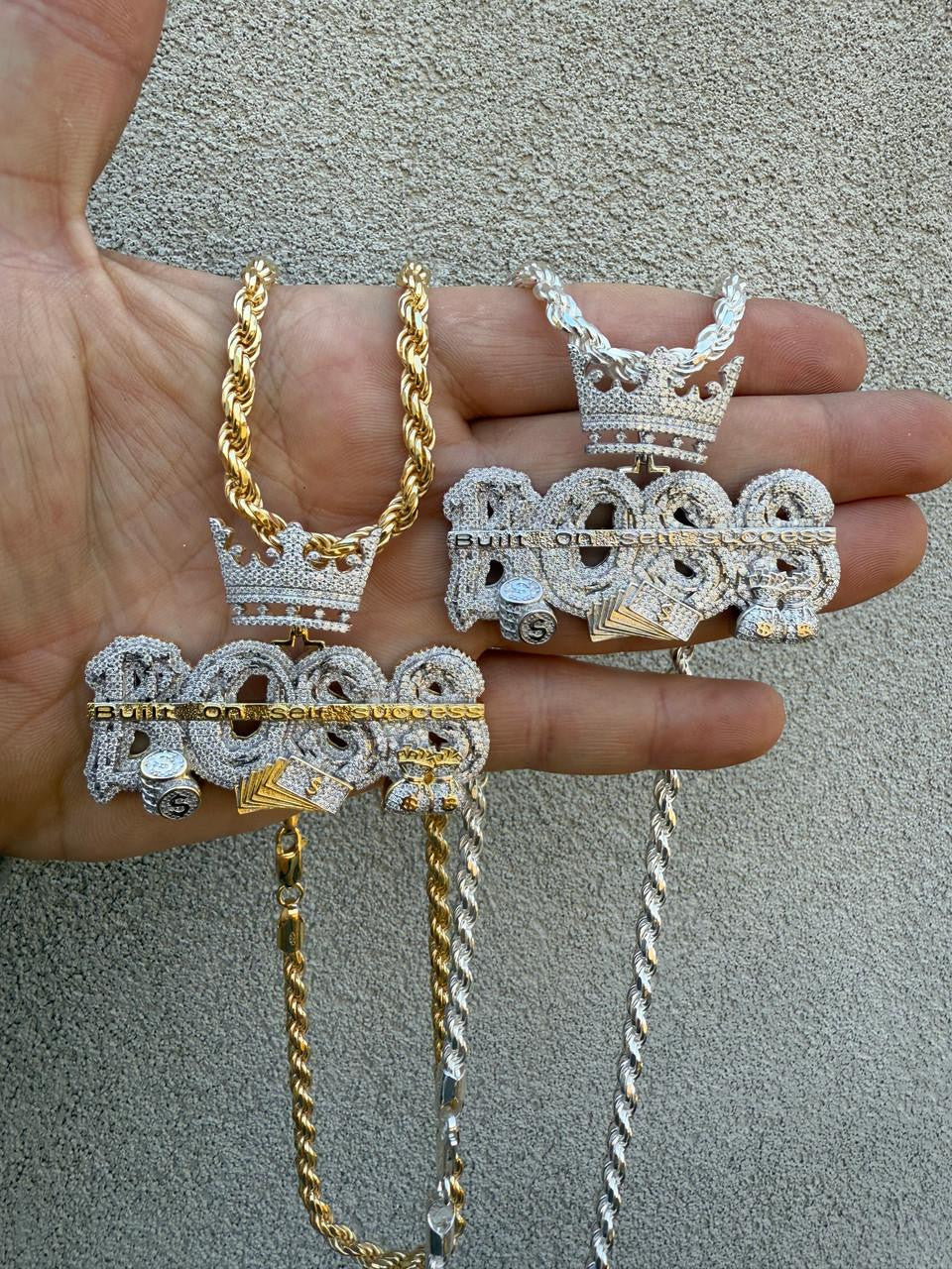 MOISSANITE "Built On Self Success" Iced Out BOSS Pendant - 14k Gold Vermeil or 925 Silver - Large 2.5"
