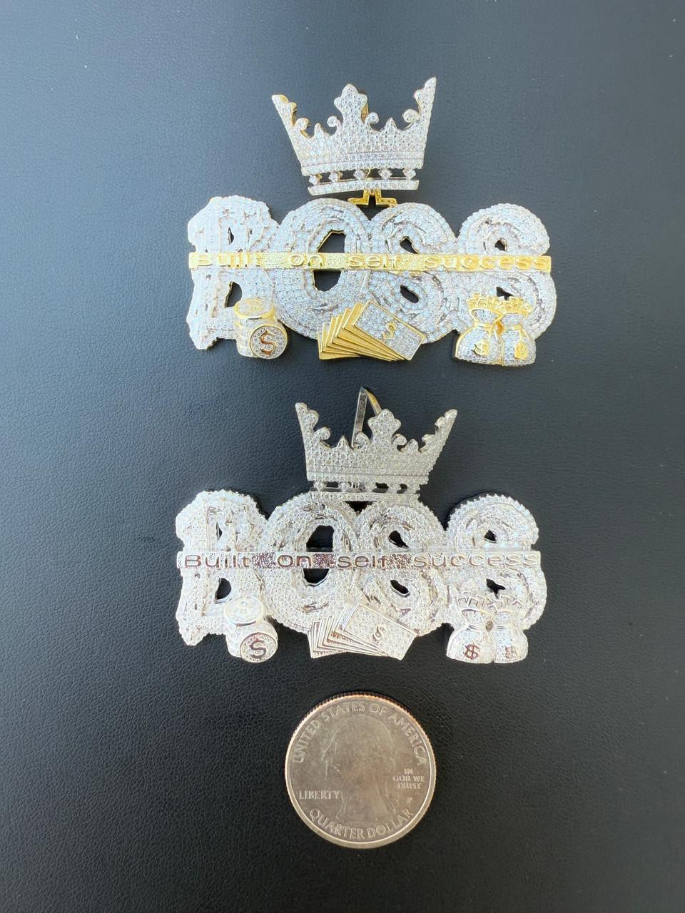 MOISSANITE "Built On Self Success" Iced Out BOSS Pendant - 14k Gold Vermeil or 925 Silver - Large 2.5"
