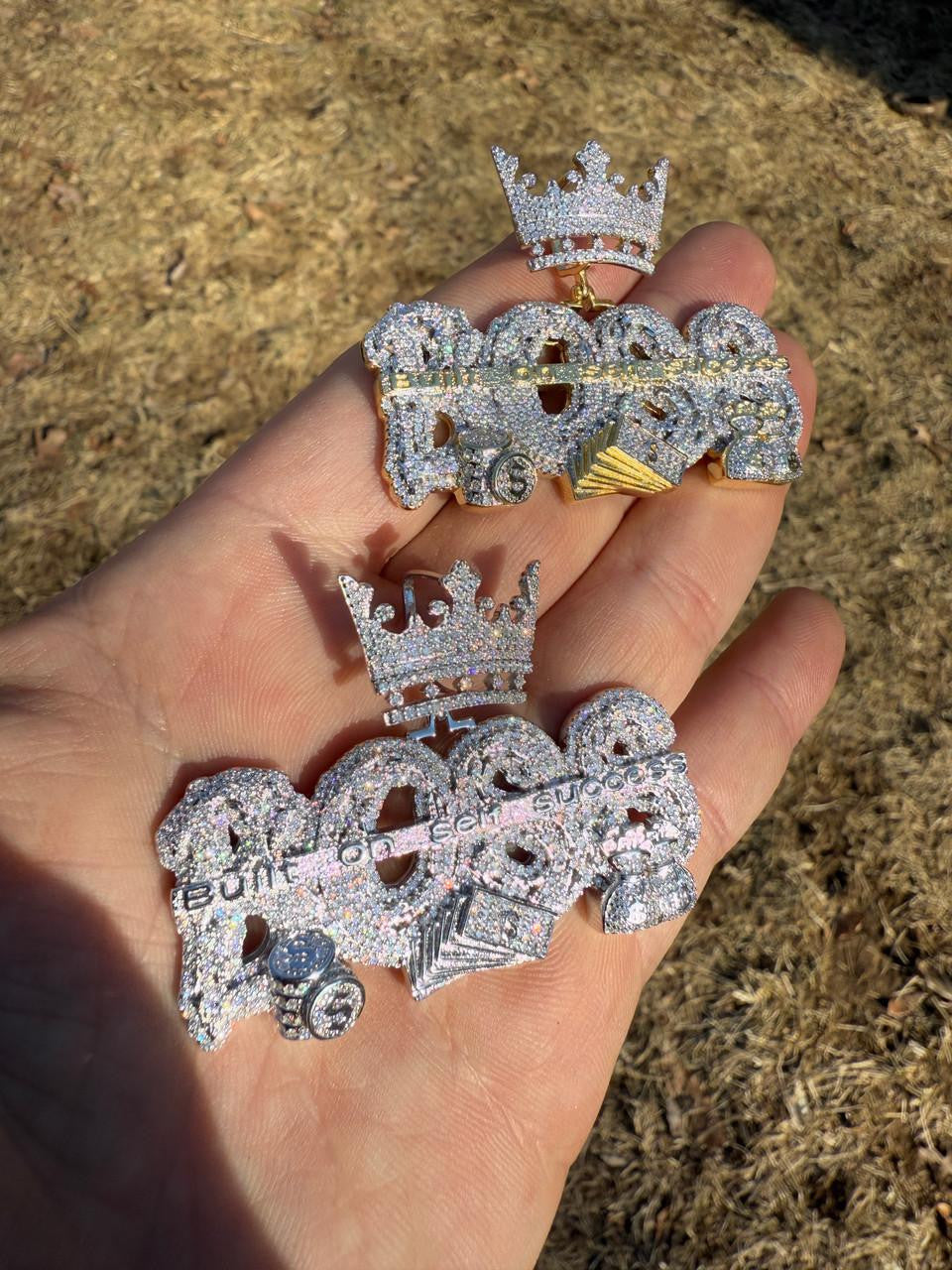 MOISSANITE "Built On Self Success" Iced Out BOSS Pendant - 14k Gold Vermeil or 925 Silver - Large 2.5"