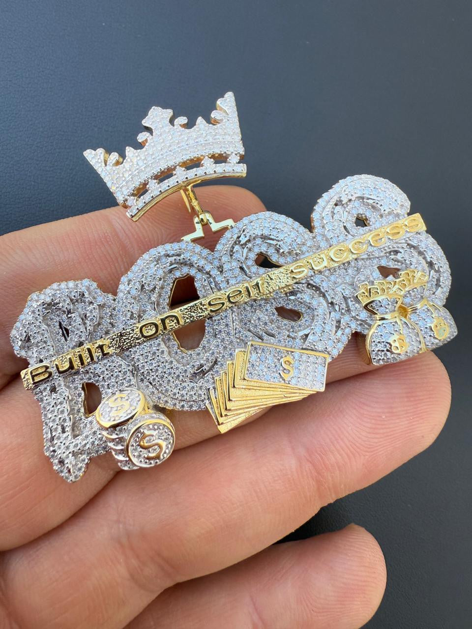 MOISSANITE "Built On Self Success" Iced Out BOSS Pendant - 14k Gold Vermeil or 925 Silver - Large 2.5"