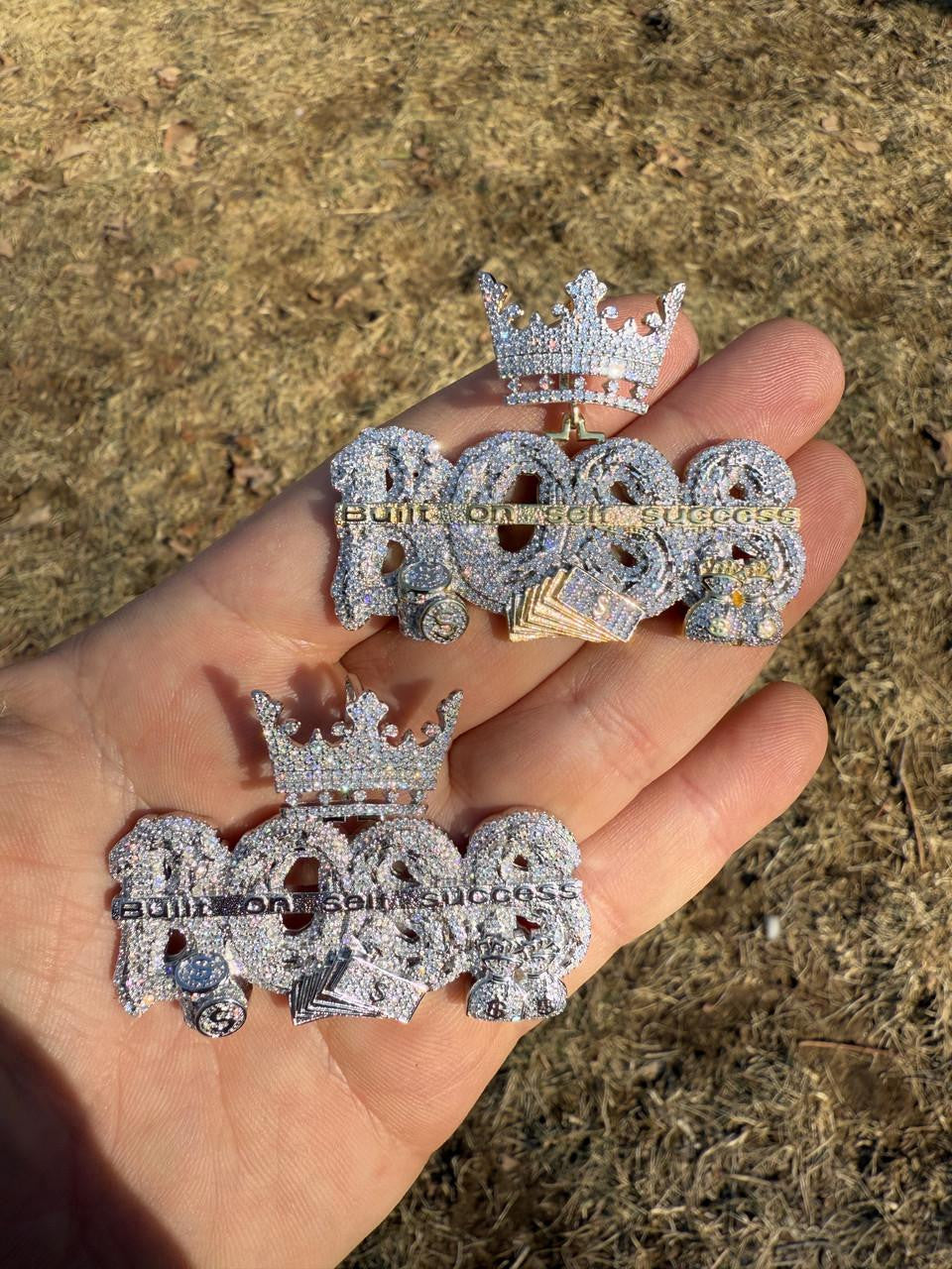 MOISSANITE "Built On Self Success" Iced Out BOSS Pendant - 14k Gold Vermeil or 925 Silver - Large 2.5"