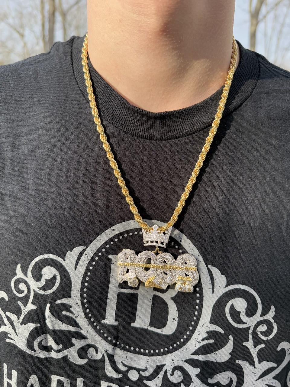 MOISSANITE "Built On Self Success" Iced Out BOSS Pendant - 14k Gold Vermeil or 925 Silver - Large 2.5"