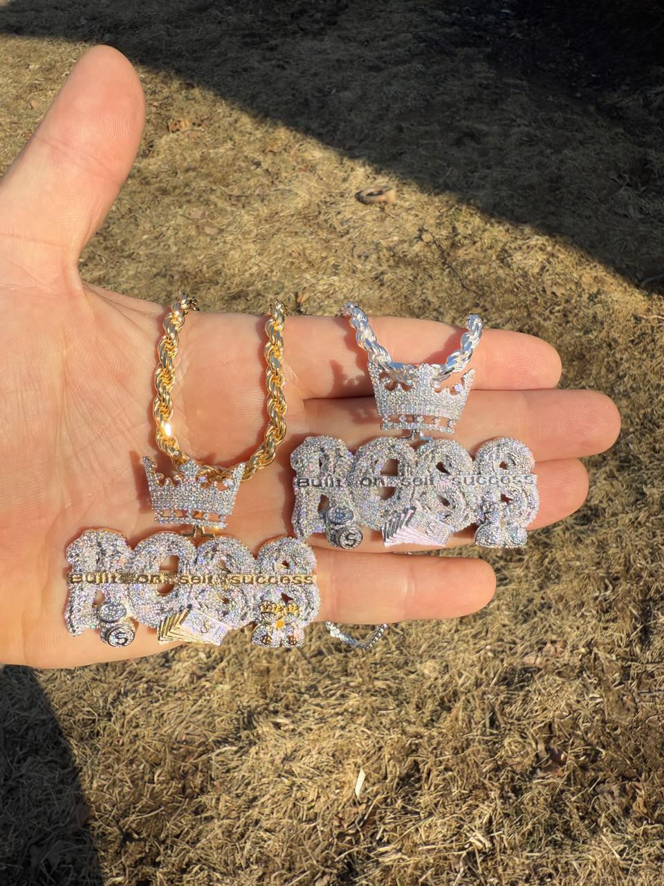 MOISSANITE "Built On Self Success" Iced Out BOSS Pendant - 14k Gold Vermeil or 925 Silver - Large 2.5"