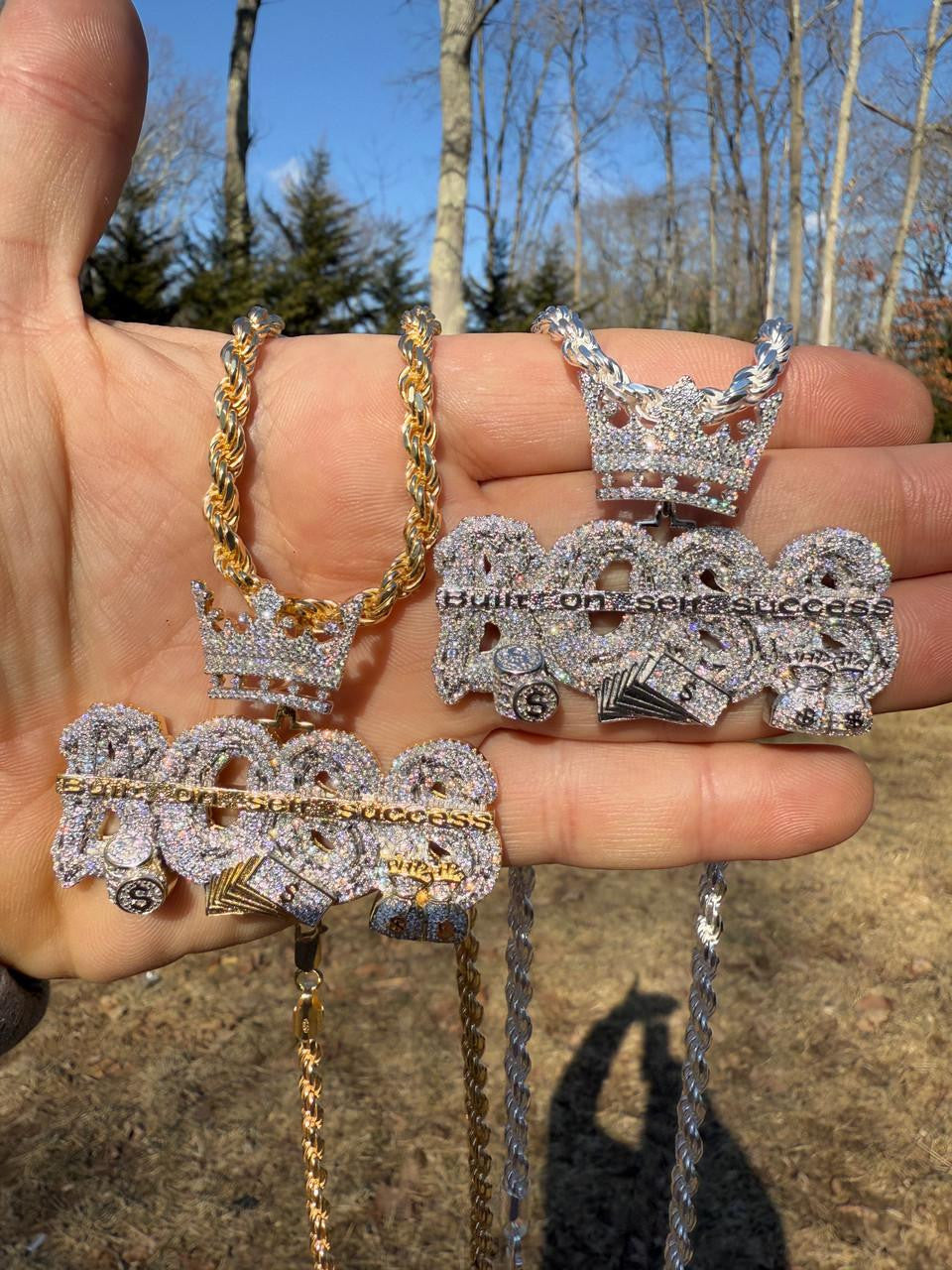 MOISSANITE "Built On Self Success" Iced Out BOSS Pendant - 14k Gold Vermeil or 925 Silver - Large 2.5"