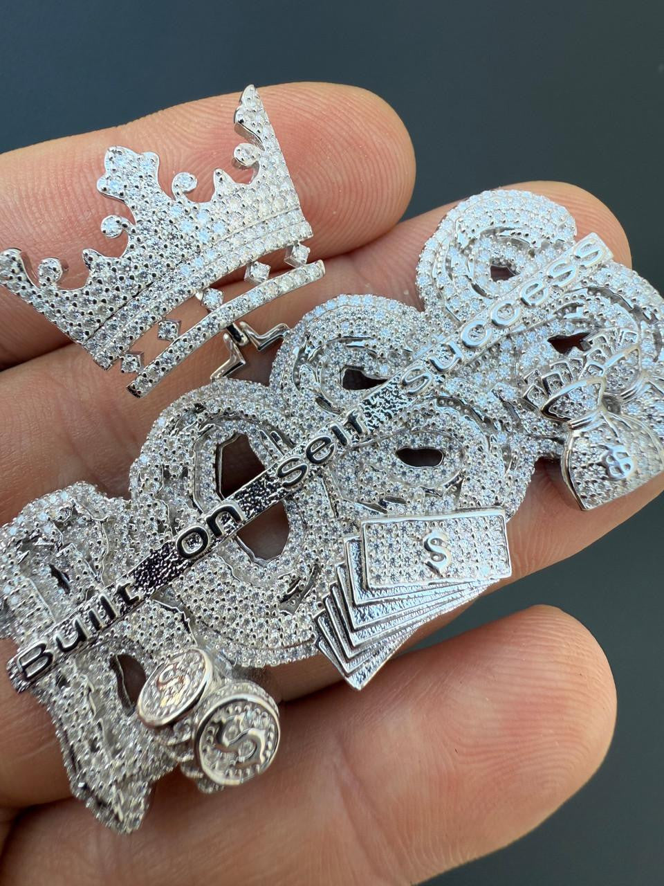 MOISSANITE "Built On Self Success" Iced Out BOSS Pendant - 14k Gold Vermeil or 925 Silver - Large 2.5"