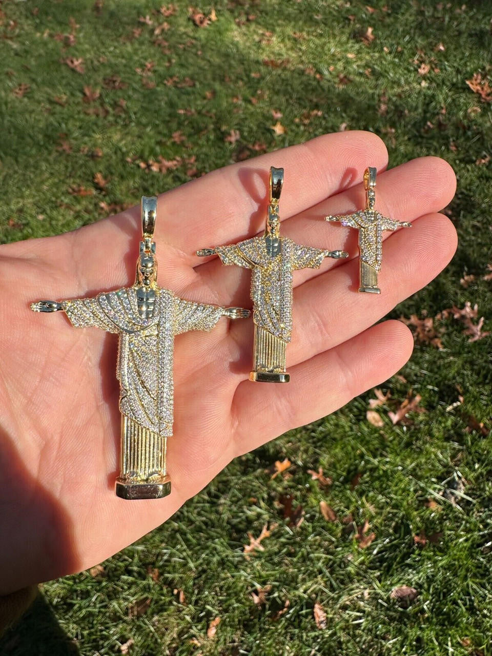 MOISSANITE Christ The Redeemer Pendant - 14k Gold Vermeil 925 Silver - 3 Sizes 1.25"-3"