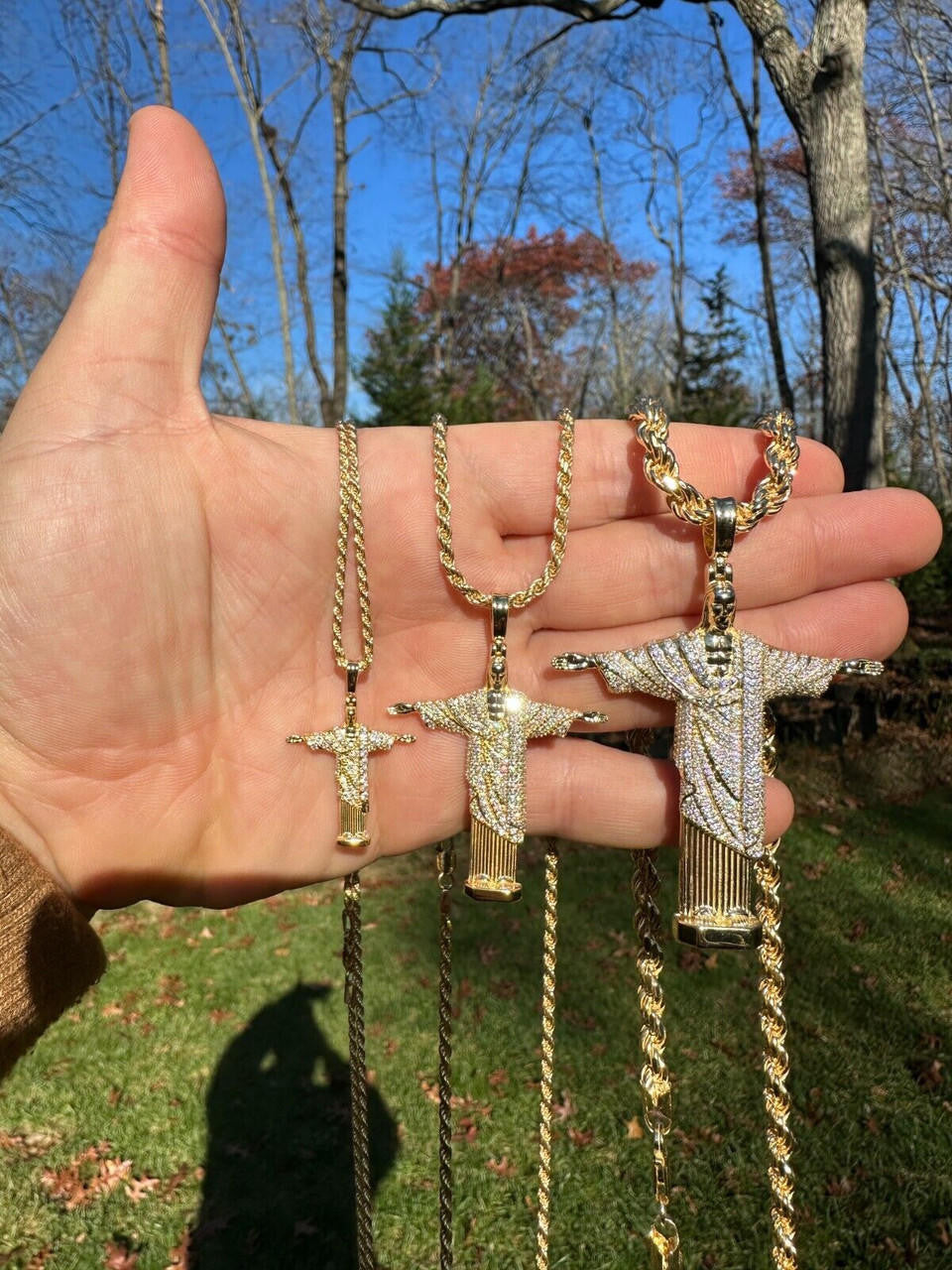 MOISSANITE Christ The Redeemer Pendant - 14k Gold Vermeil 925 Silver - 3 Sizes 1.25"-3"