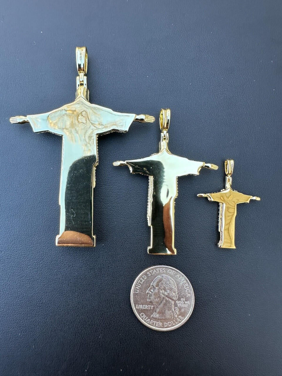 MOISSANITE Christ The Redeemer Pendant - 14k Gold Vermeil 925 Silver - 3 Sizes 1.25"-3"