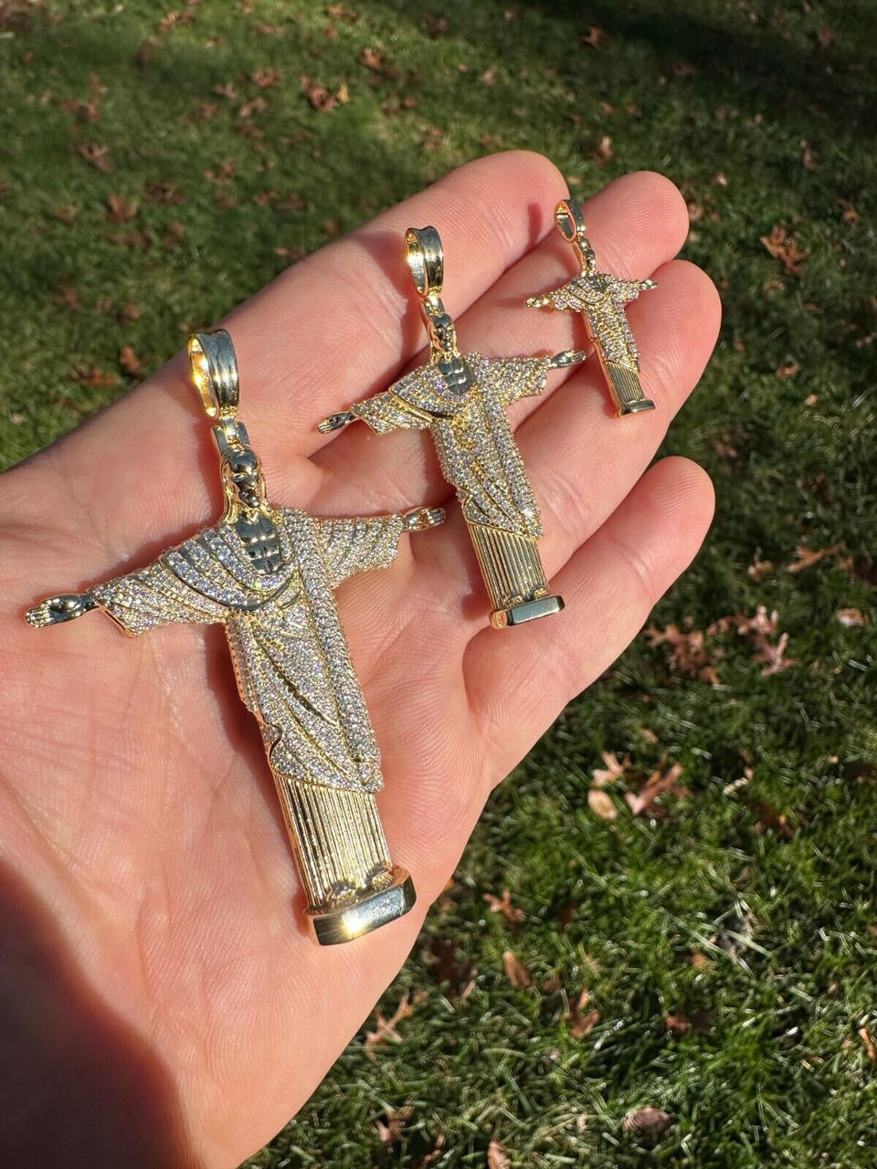 MOISSANITE Christ The Redeemer Pendant - 14k Gold Vermeil 925 Silver - 3 Sizes 1.25"-3"