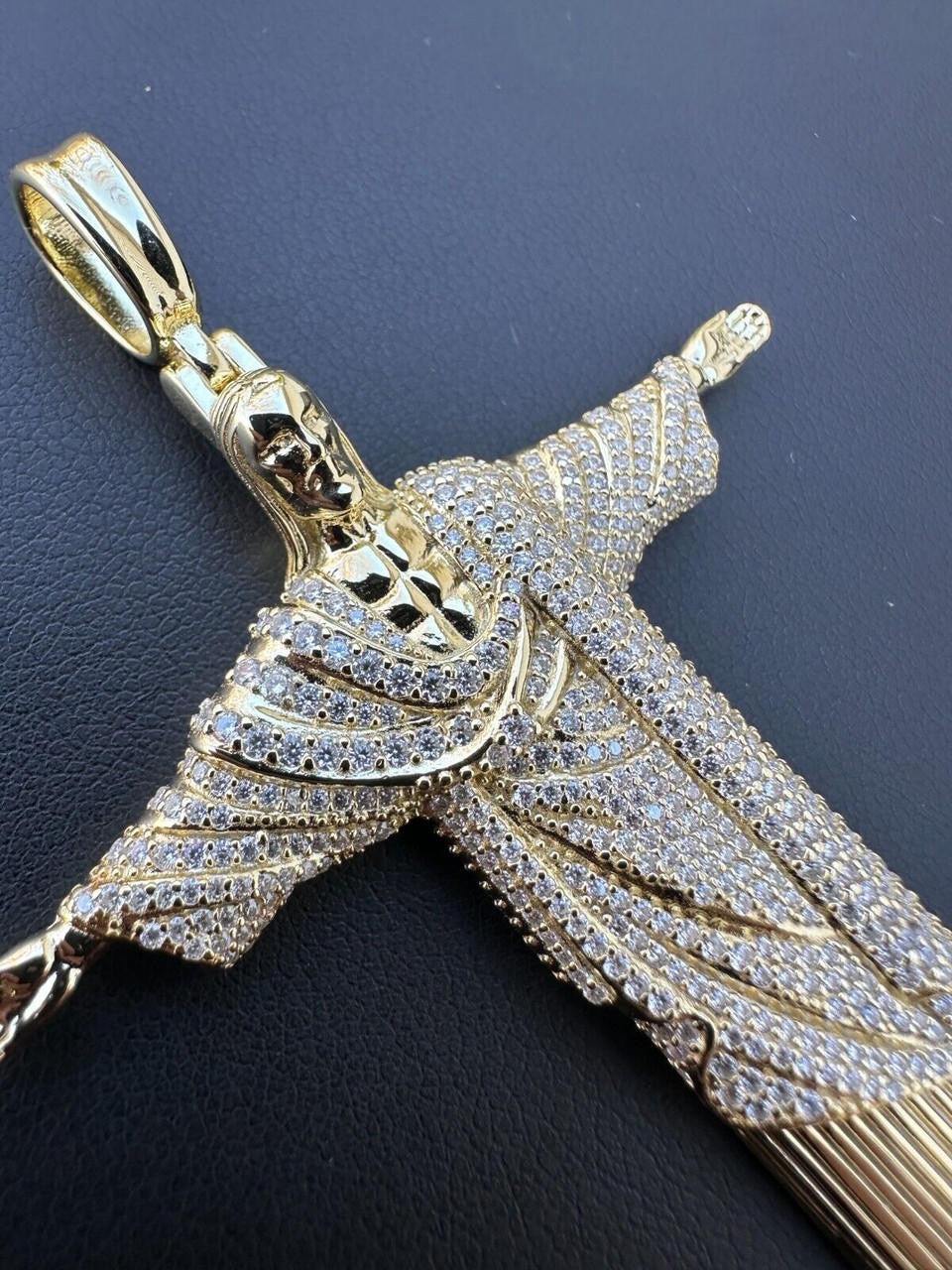 MOISSANITE Christ The Redeemer Pendant - 14k Gold Vermeil 925 Silver - 3 Sizes 1.25"-3"