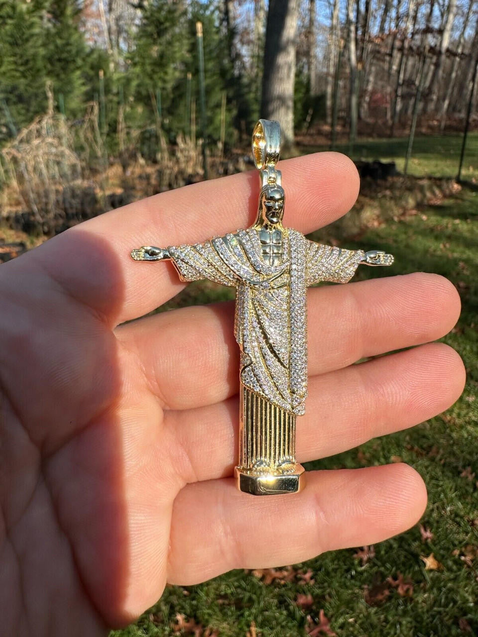 MOISSANITE Christ The Redeemer Pendant - 14k Gold Vermeil 925 Silver - 3 Sizes 1.25"-3"