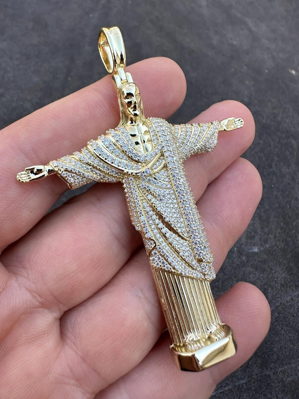 MOISSANITE Christ The Redeemer Pendant - 14k Gold Vermeil 925 Silver - 3 Sizes 1.25"-3"