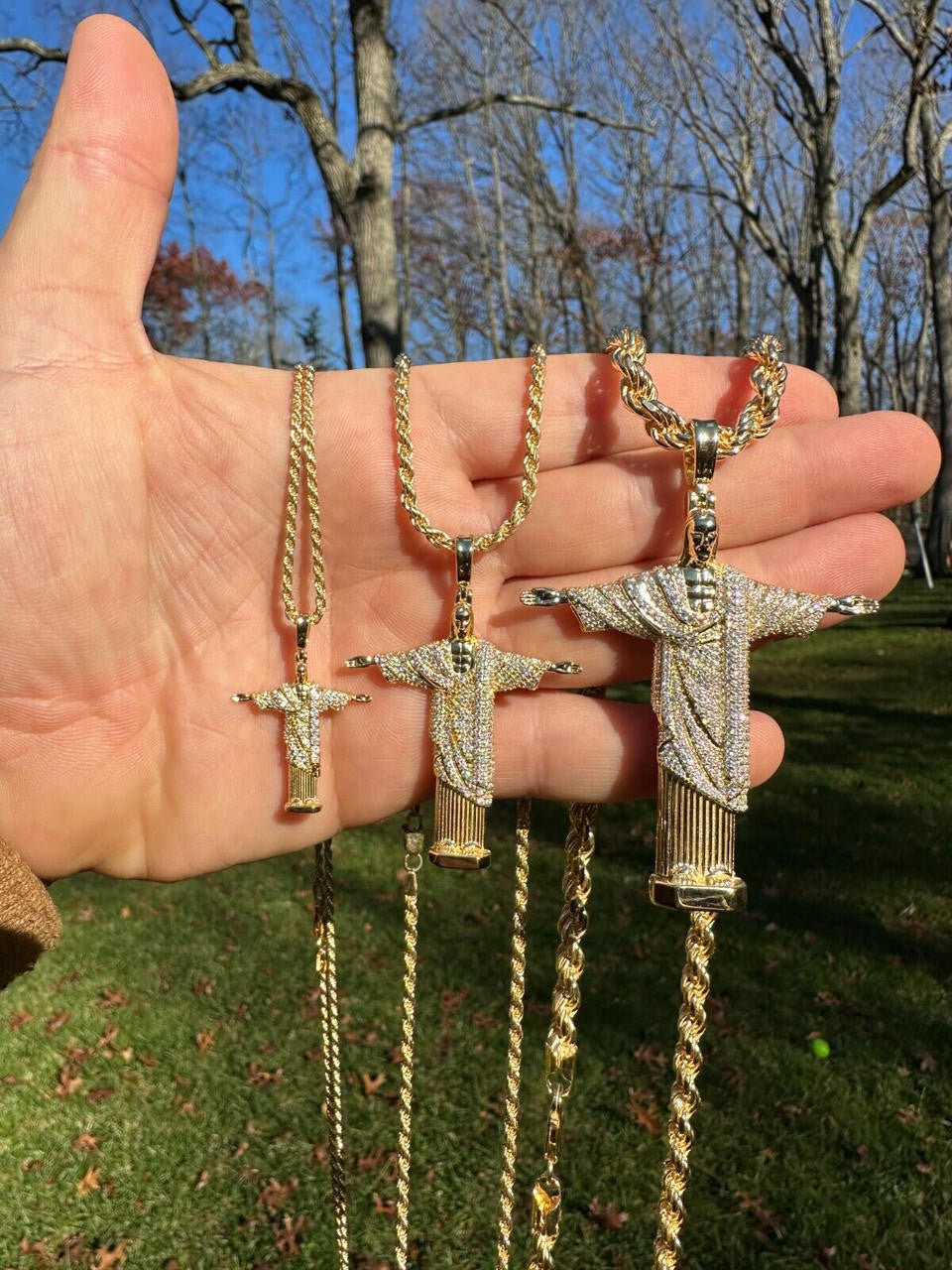 MOISSANITE Christ The Redeemer Pendant - 14k Gold Vermeil 925 Silver - 3 Sizes 1.25"-3"