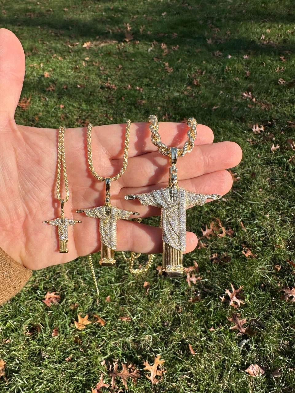 MOISSANITE Christ The Redeemer Pendant - 14k Gold Vermeil 925 Silver - 3 Sizes 1.25"-3"