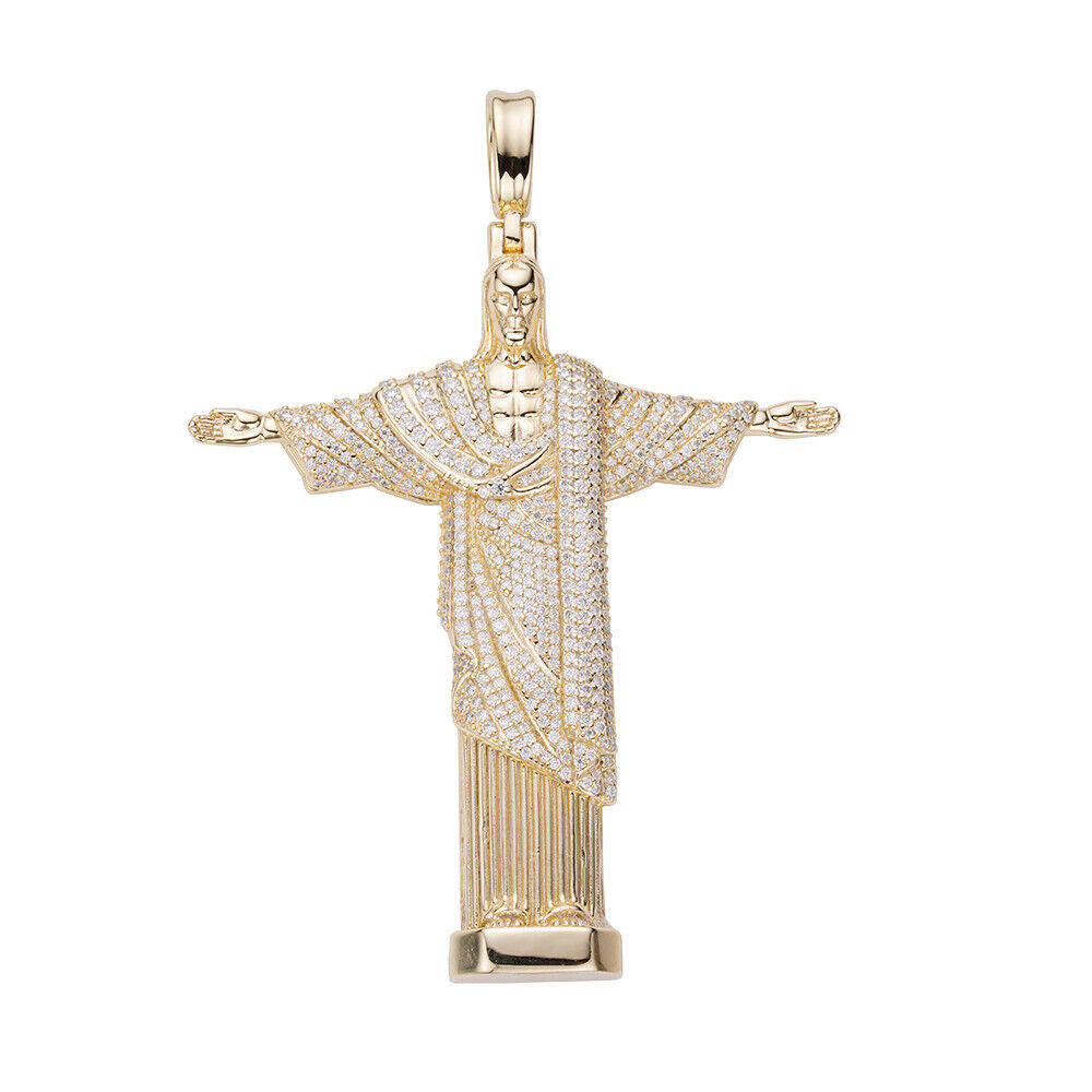 MOISSANITE Christ The Redeemer Pendant - 14k Gold Vermeil 925 Silver - 3 Sizes 1.25"-3"