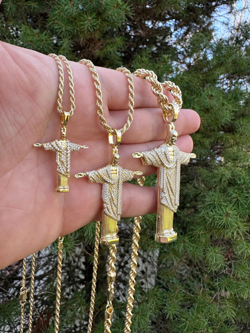 MOISSANITE Christ The Redeemer Pendant - 14k Gold Vermeil 925 Silver - 3 Sizes 1.25"-3"