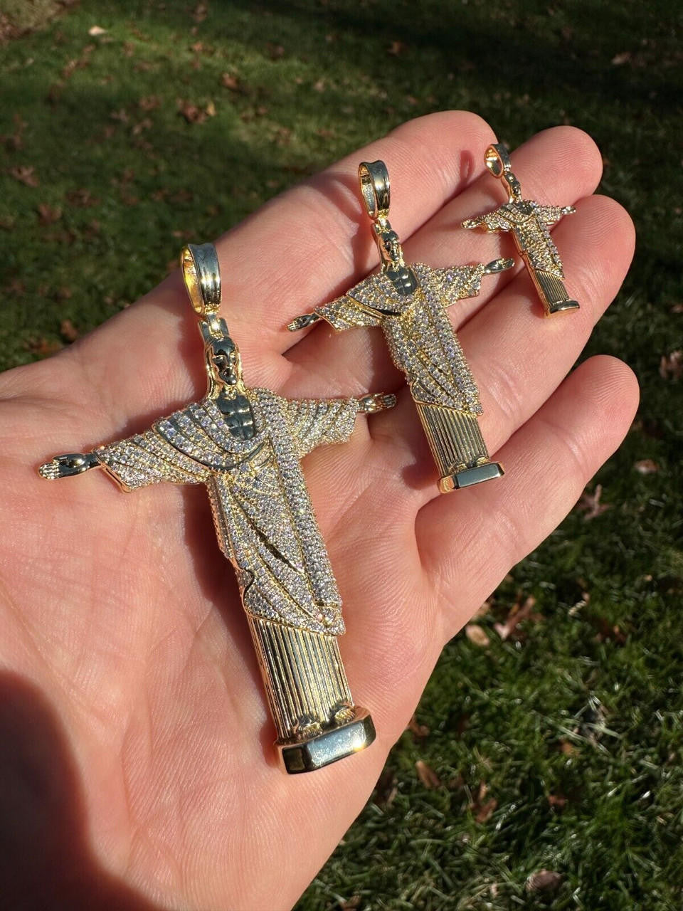 MOISSANITE Christ The Redeemer Pendant - 14k Gold Vermeil 925 Silver - 3 Sizes 1.25"-3"