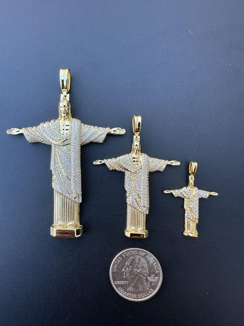 MOISSANITE Christ The Redeemer Pendant - 14k Gold Vermeil 925 Silver - 3 Sizes 1.25"-3"