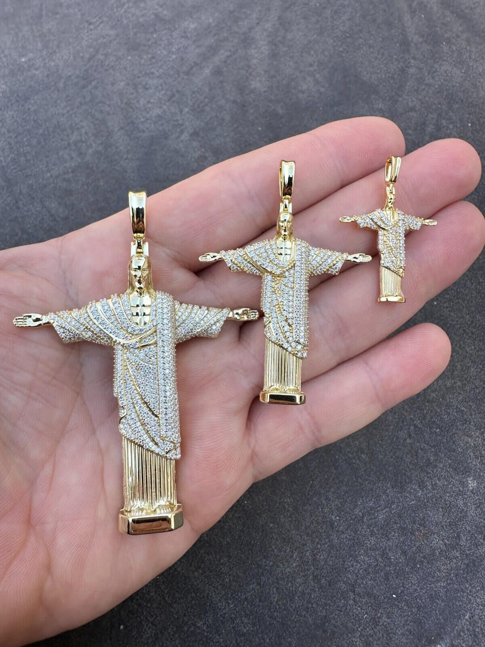 MOISSANITE Christ The Redeemer Pendant - 14k Gold Vermeil 925 Silver - 3 Sizes 1.25"-3"
