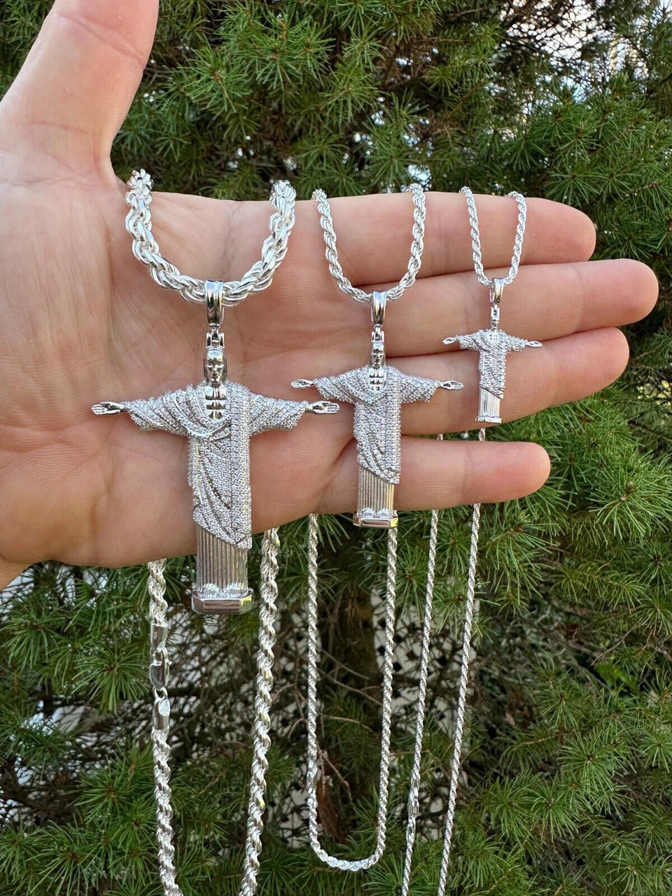 MOISSANITE Christ The Redeemer Pendant - 925 Silver - 3 Sizes 1.25"-3"
