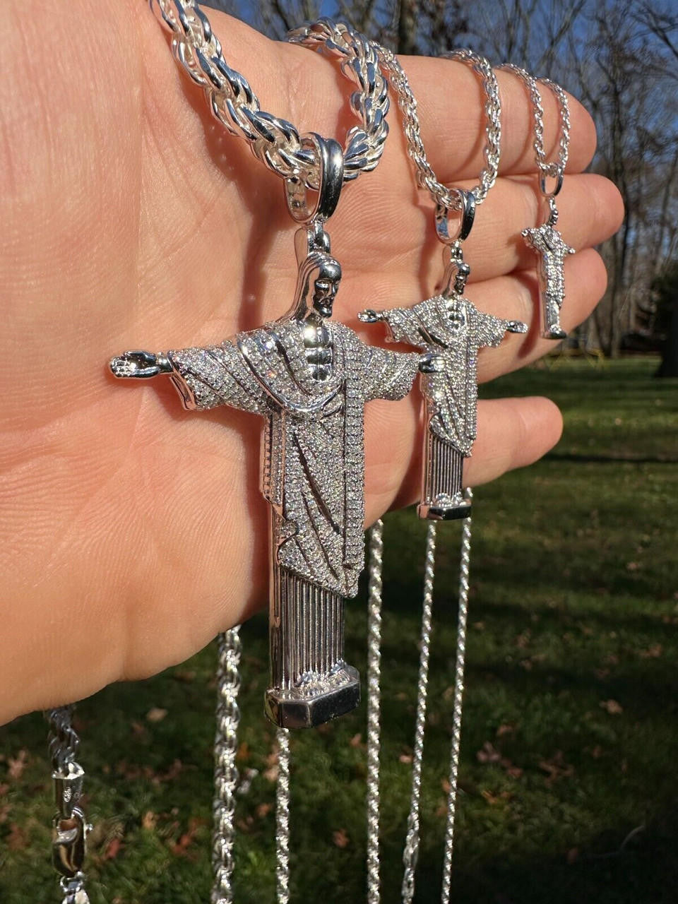 MOISSANITE Christ The Redeemer Pendant - 925 Silver - 3 Sizes 1.25"-3"