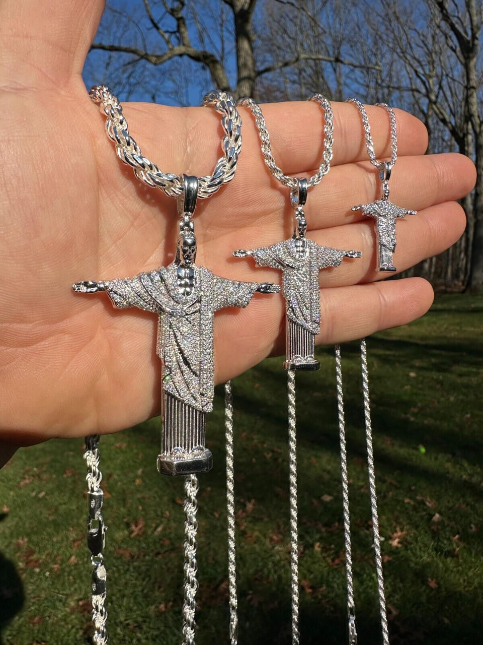 MOISSANITE Christ The Redeemer Pendant - 925 Silver - 3 Sizes 1.25"-3"