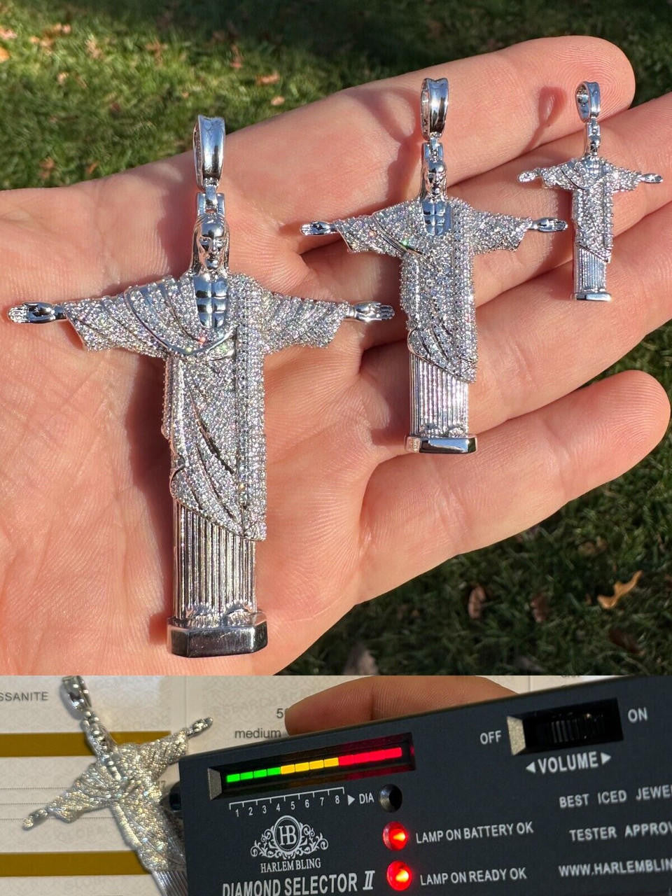 MOISSANITE Christ The Redeemer Pendant - 925 Silver - 3 Sizes 1.25"-3"