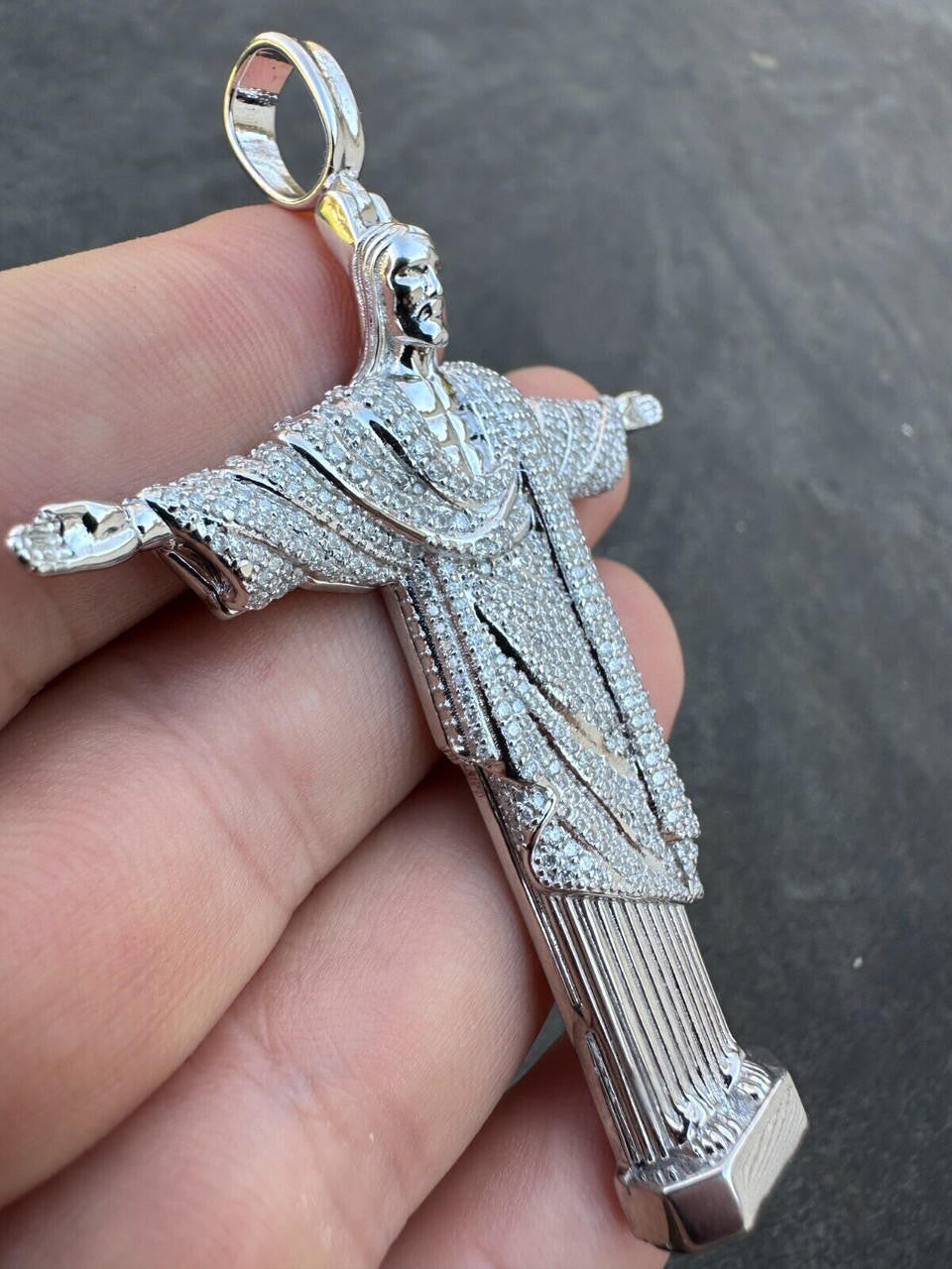 MOISSANITE Christ The Redeemer Pendant - 925 Silver - 3 Sizes 1.25"-3"