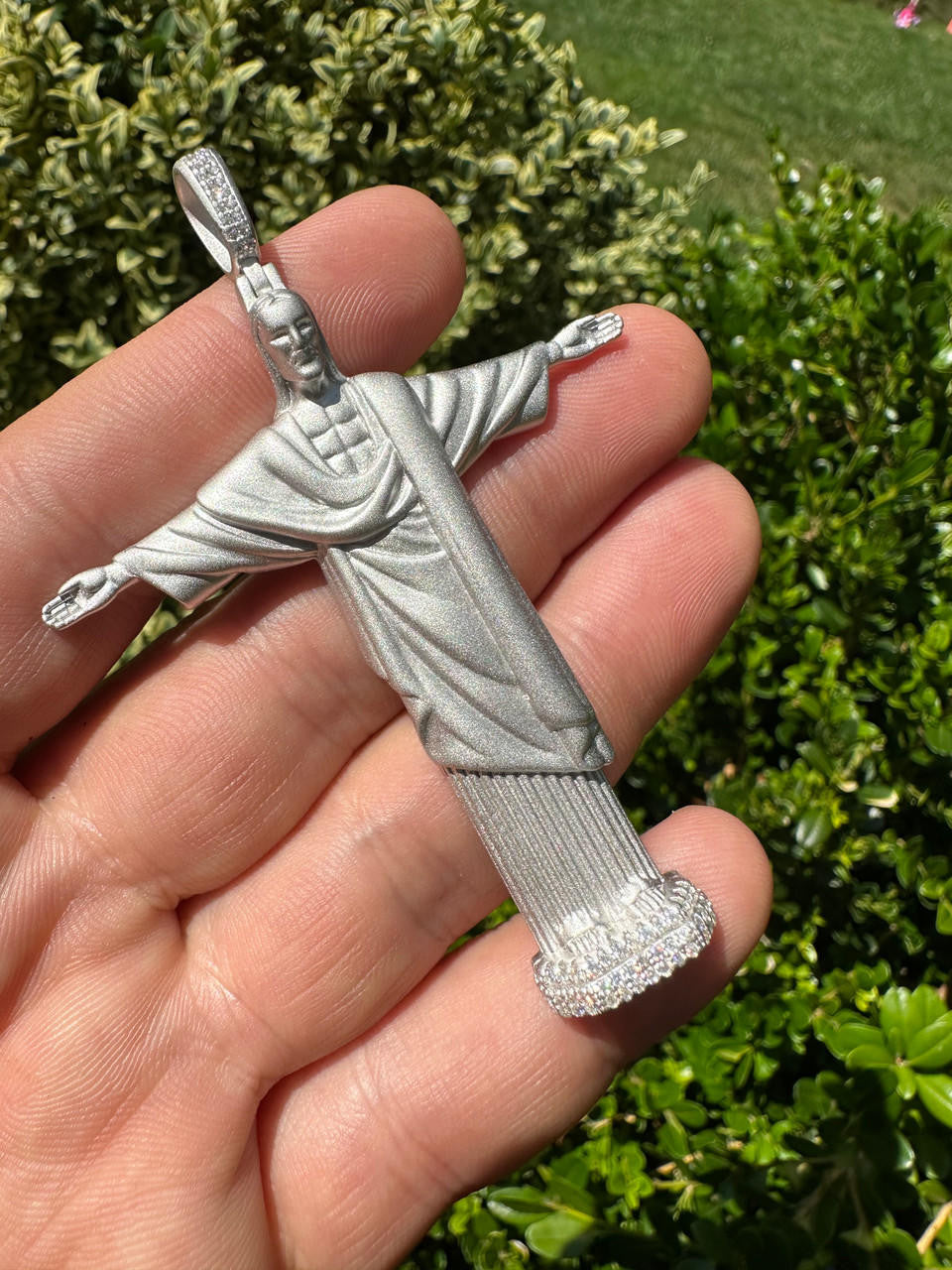 MOISSANITE Christ The Redeemer 925 Silver/ Yellow Rose Gold Necklace Jesus Piece