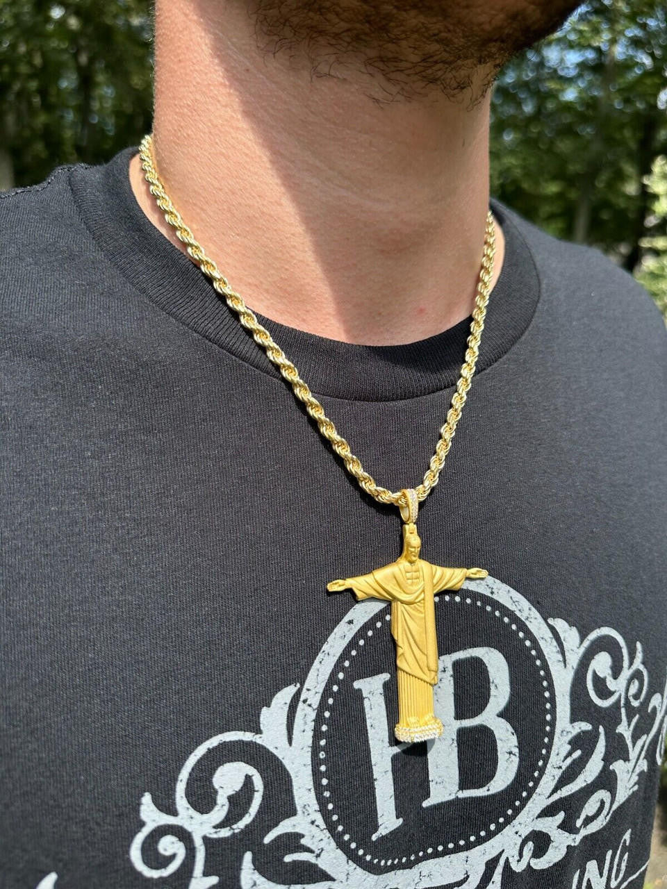 MOISSANITE Christ The Redeemer 925 Silver/ Yellow Rose Gold Necklace Jesus Piece
