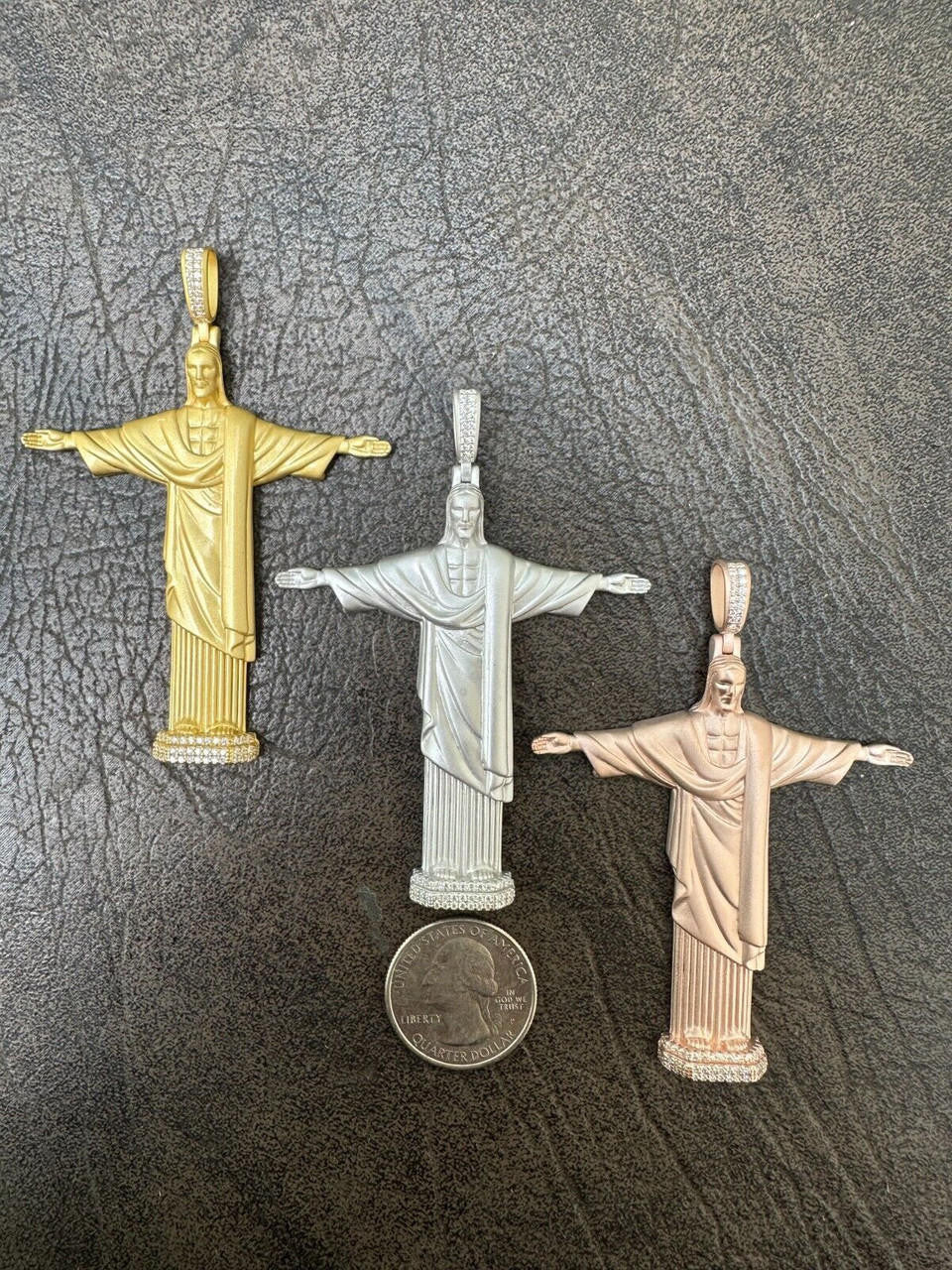 MOISSANITE Christ The Redeemer 925 Silver/ Yellow Rose Gold Necklace Jesus Piece