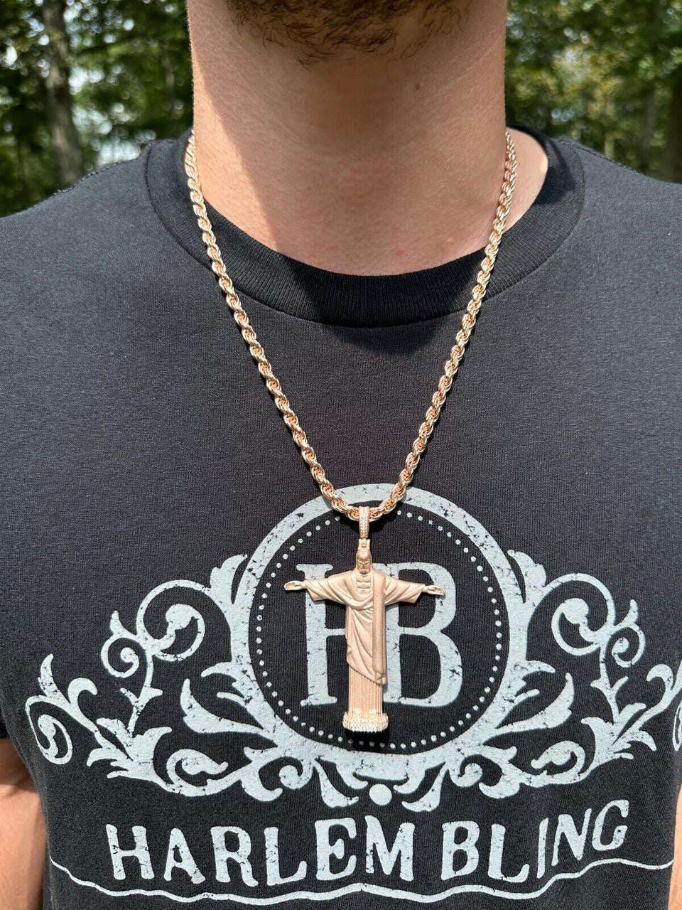 MOISSANITE Christ The Redeemer 925 Silver/ Yellow Rose Gold Necklace Jesus Piece