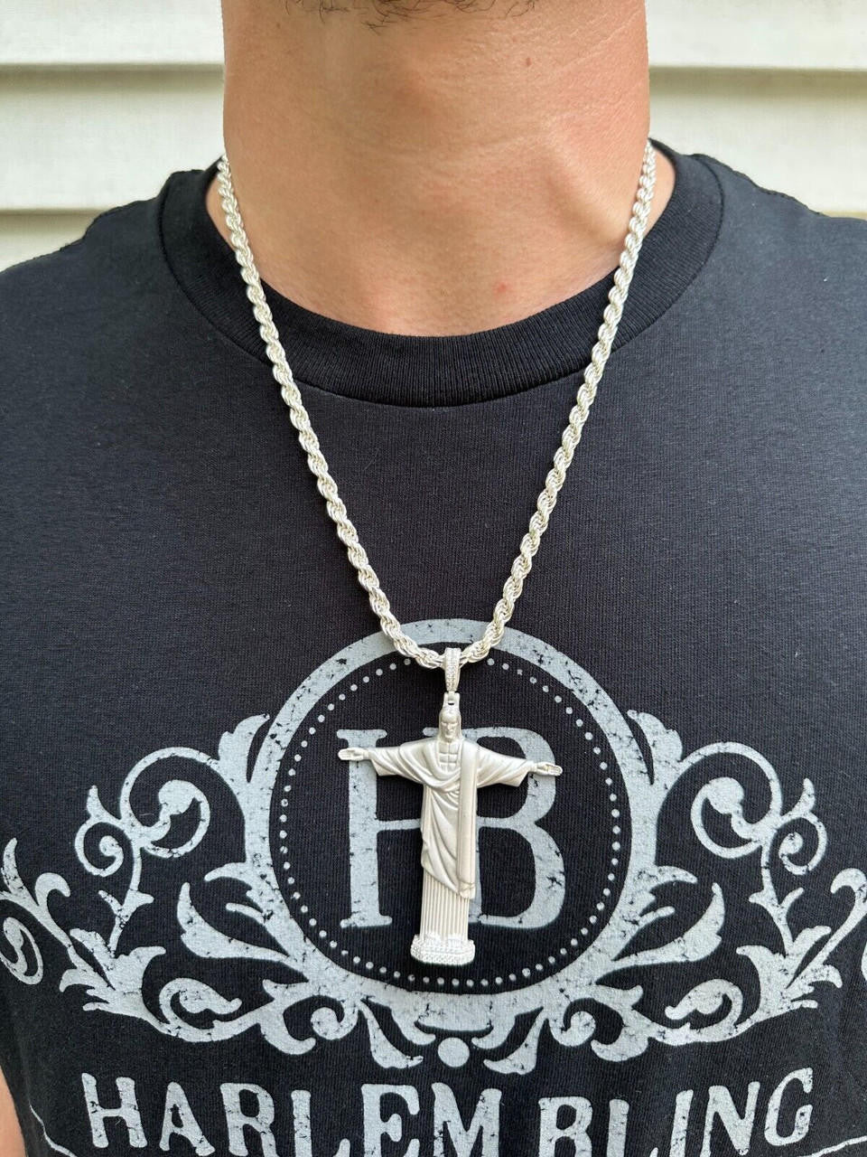 MOISSANITE Christ The Redeemer 925 Silver/ Yellow Rose Gold Necklace Jesus Piece