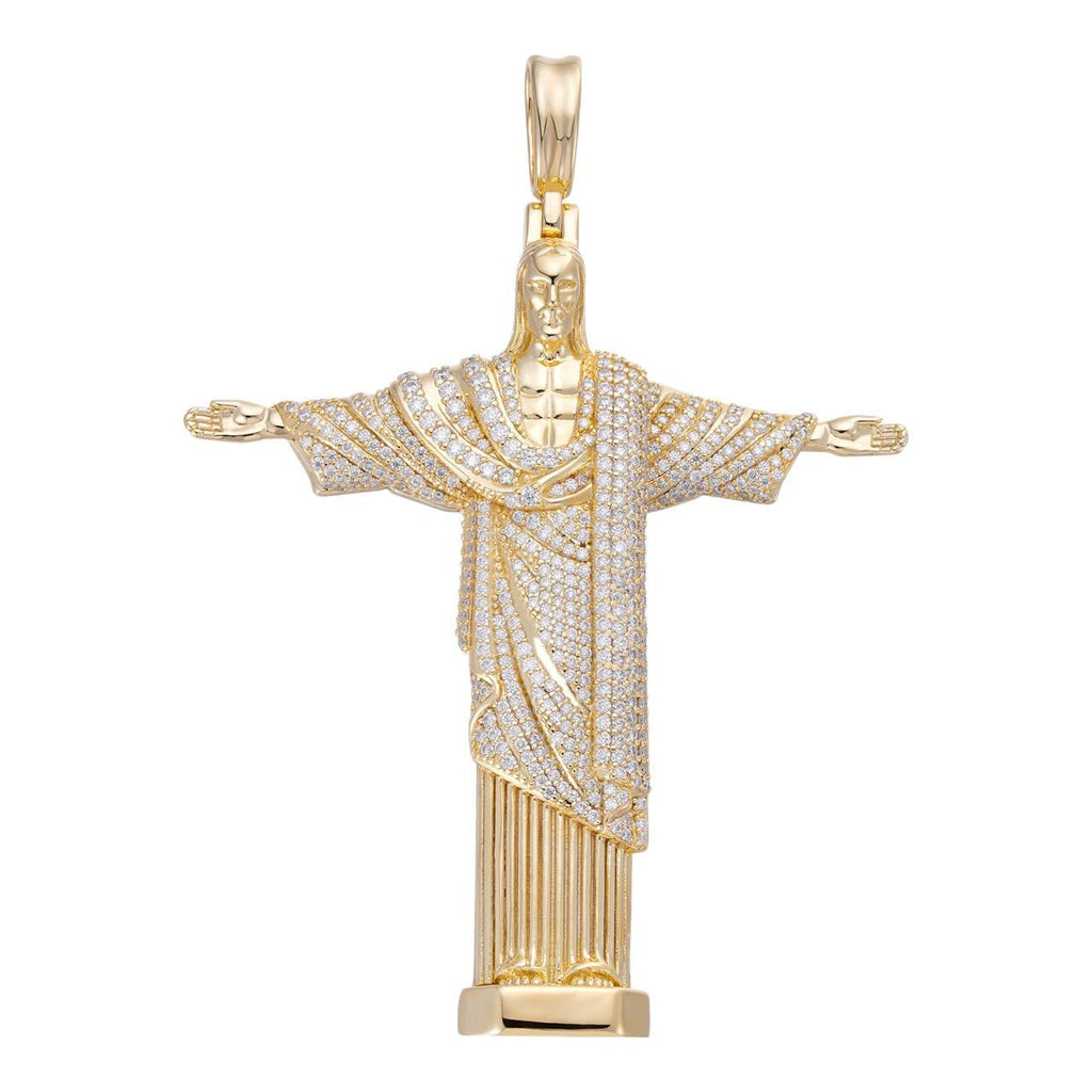 MOISSANITE Christ The Redeemer Pendant - 14k Gold Vermeil 925 Silver - 3 Sizes 1.25"-3"