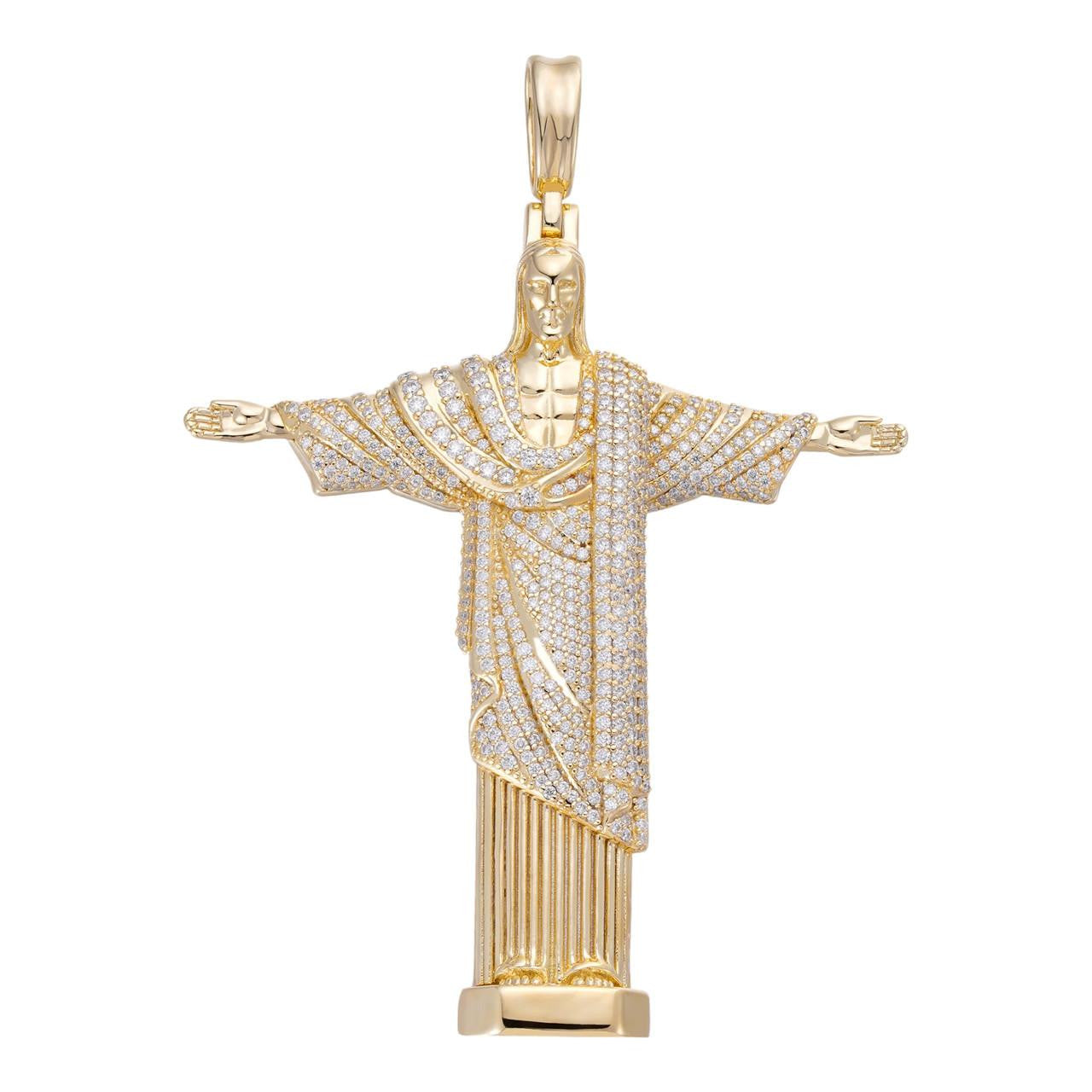 MOISSANITE Christ The Redeemer Pendant - 14k Gold Vermeil 925 Silver - 3 Sizes 1.25"-3"