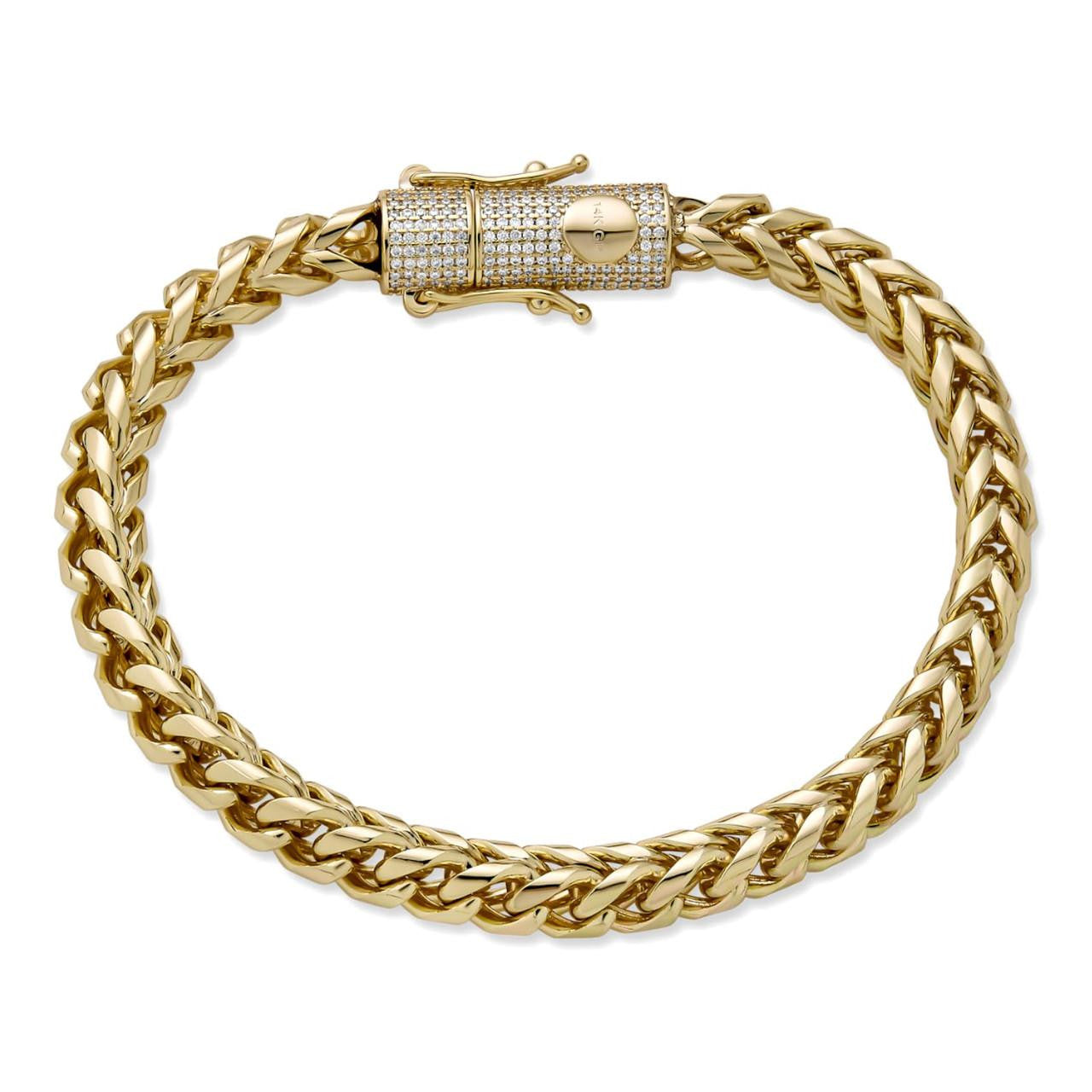 MOISSANITE CLASP Franco Bracelet - 14k Gold Plated Stainless Steel - 7.5"-8.5" - 4mm-6mm