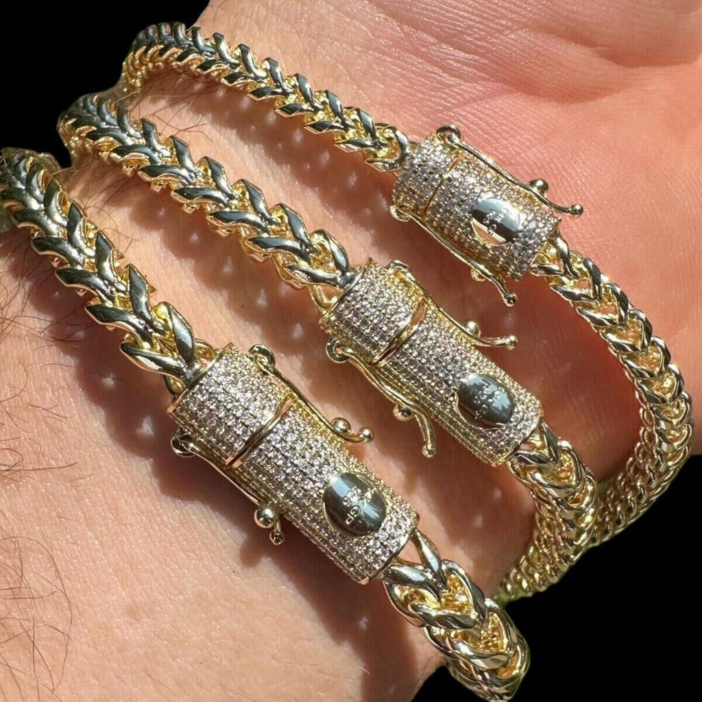 MOISSANITE CLASP Franco Bracelet - 14k Gold Plated Stainless Steel - 7.5"-8.5" - 4mm-6mm